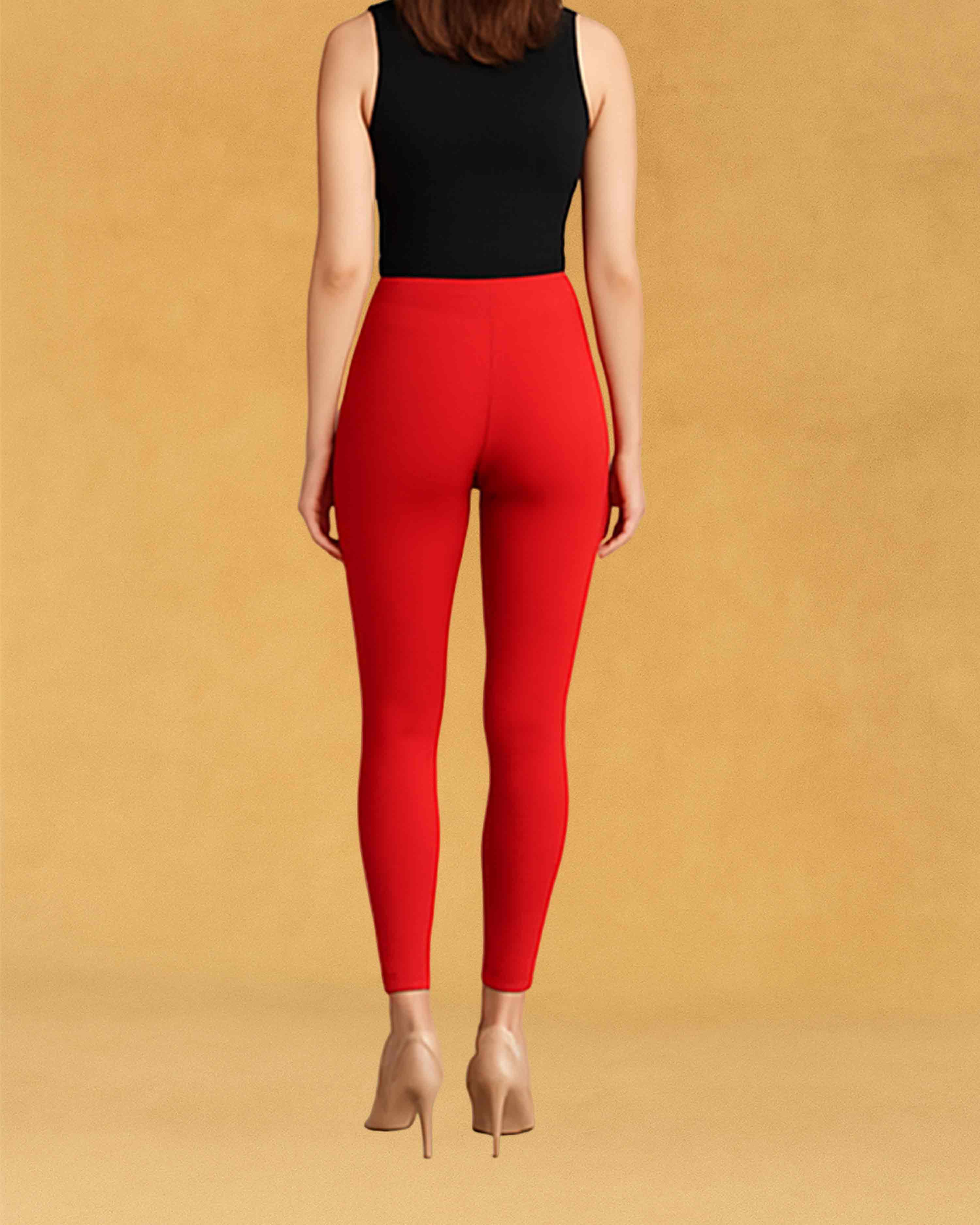 Stretchable Skinny Fit Cotton Fabric Ankle Length Leggings for Women - Red