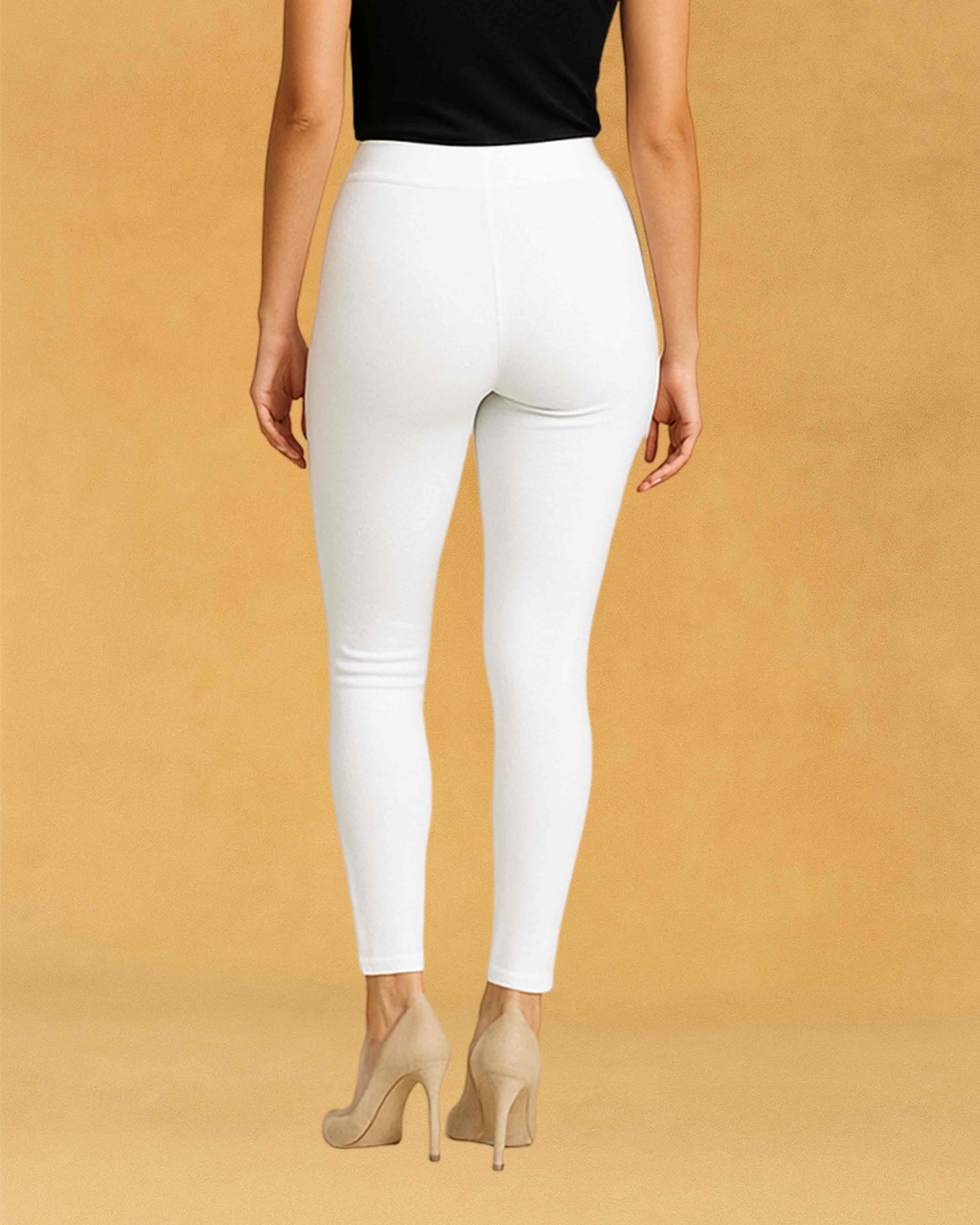 Stretchable Skinny Fit Cotton Fabric Ankle Length Leggings for Women - White