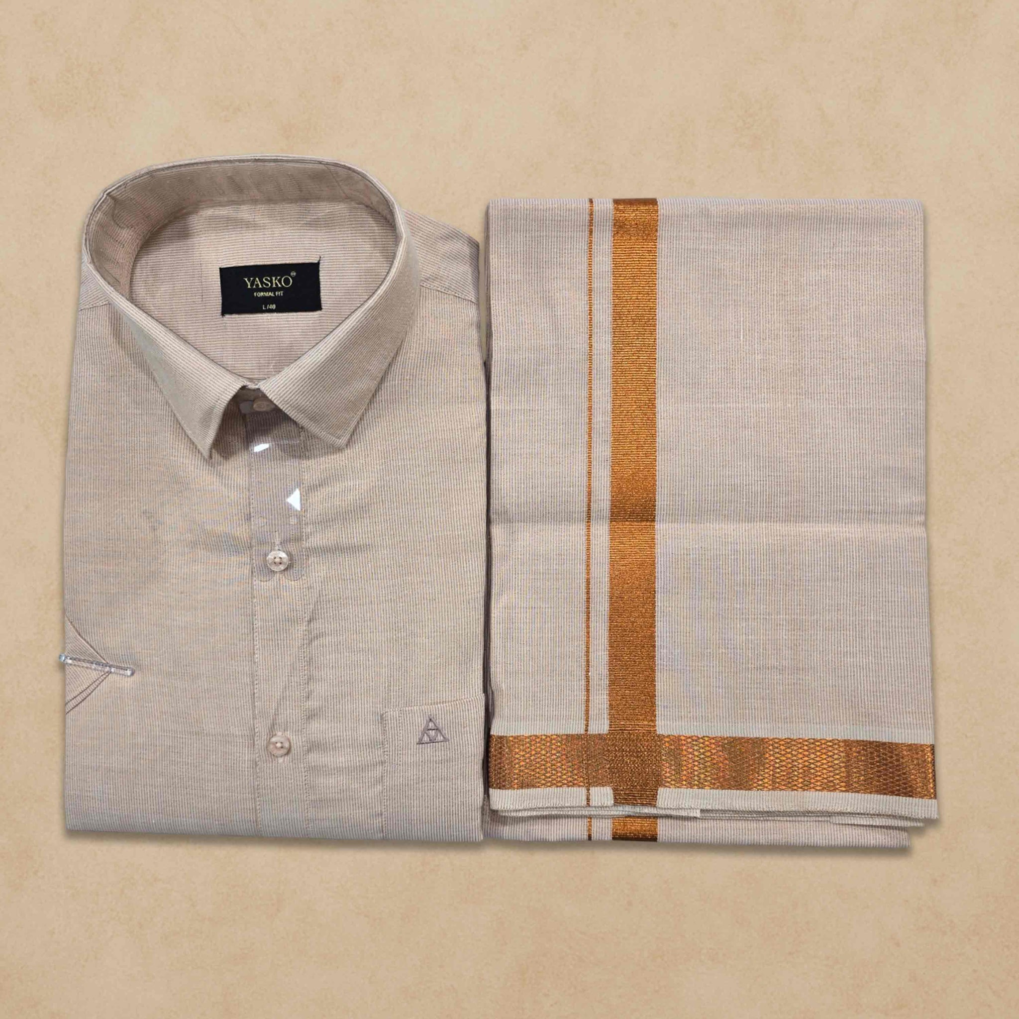 Combo of Shirt and Dhoti | Traditional Wedding Set for Men Full sleeve - Copper