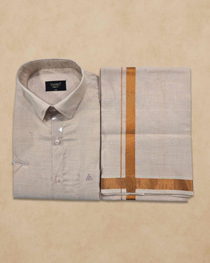 Combo of Shirt and Dhoti | Traditional Wedding Set for Men Half sleeve - Copper