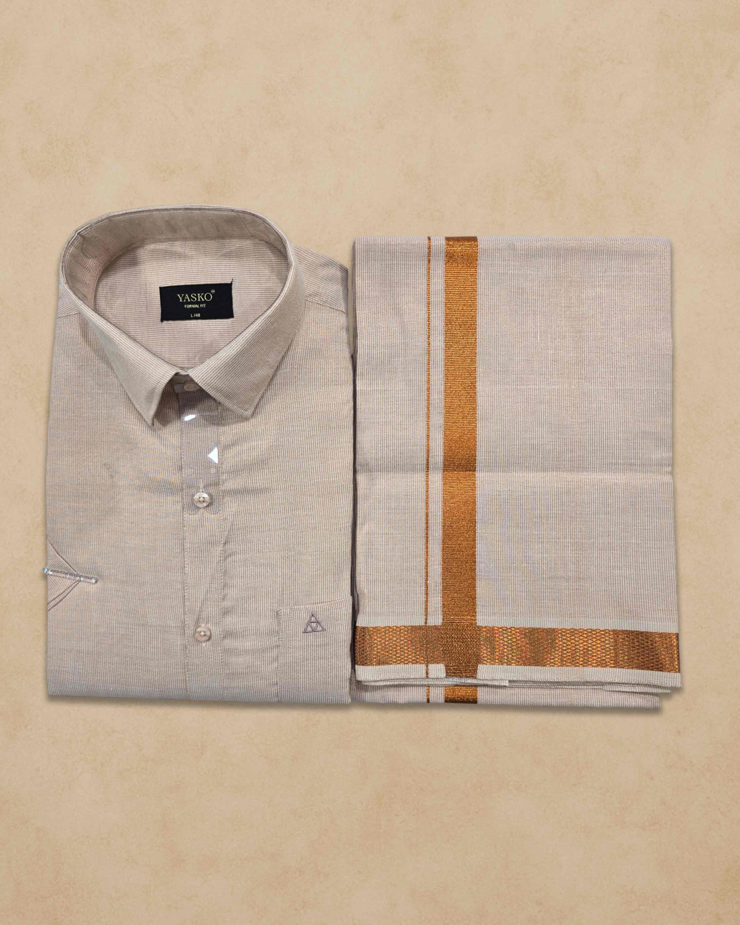 Combo of Shirt and Dhoti | Traditional Wedding Set for Men Full sleeve - Copper