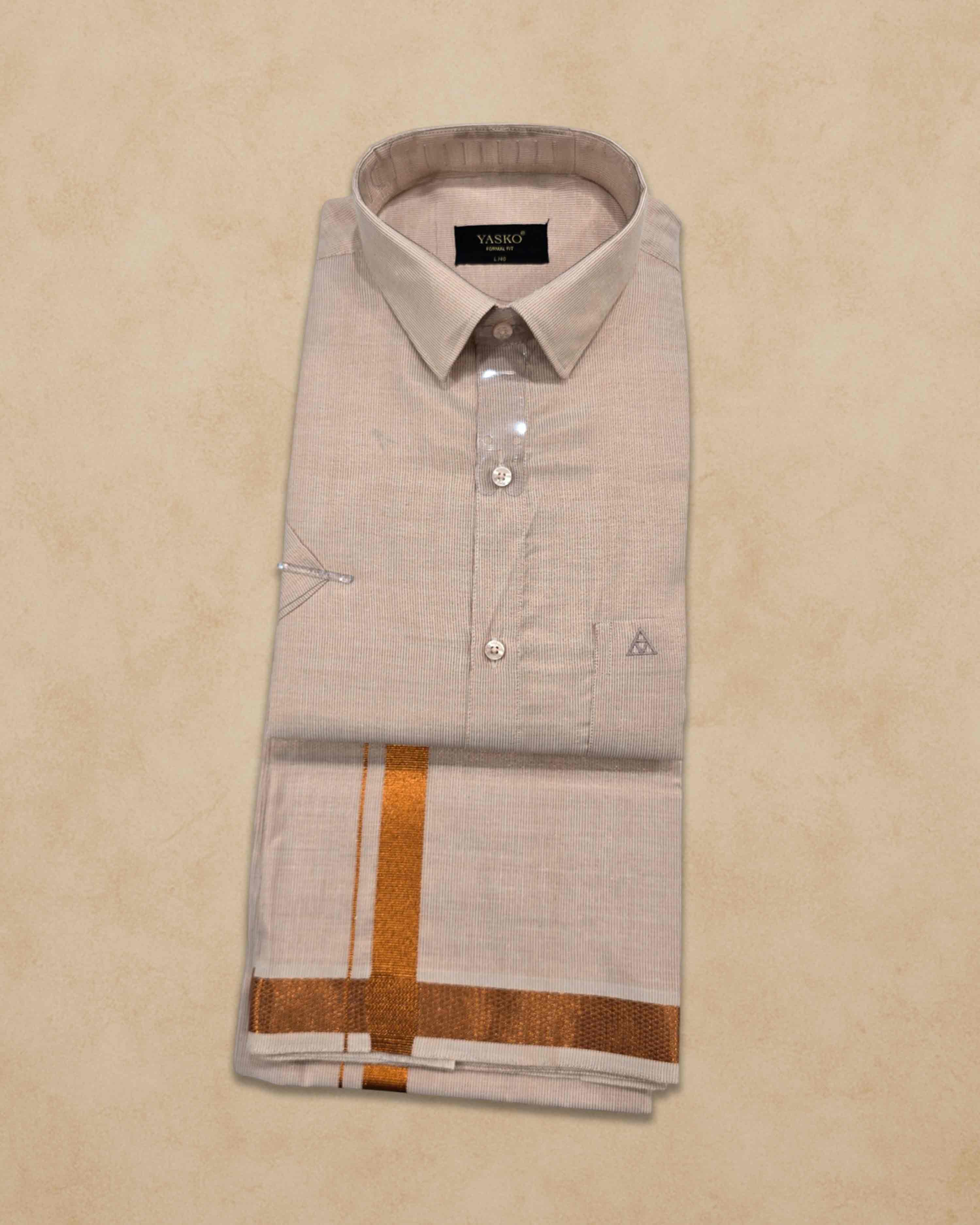 Combo of Shirt and Dhoti | Traditional Wedding Set for Men Full sleeve - Copper