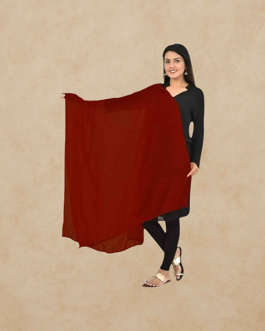 Women's Plain Solid Dupatta/Skarf/Stall Size 2.25 Meters With Lace Casual Use For Women/Girls - Maroon