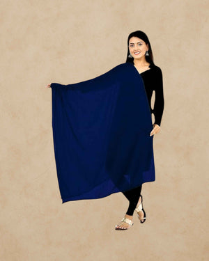 Women's Plain Solid Dupatta/Skarf/Stall Size 2.25 Meters With Lace Casual Use For Women/Girls - Navy Blue
