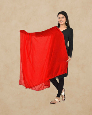 Women's Plain Solid Dupatta/Skarf/Stall Size 2.25 Meters With Lace Casual Use For Women/Girls - Red