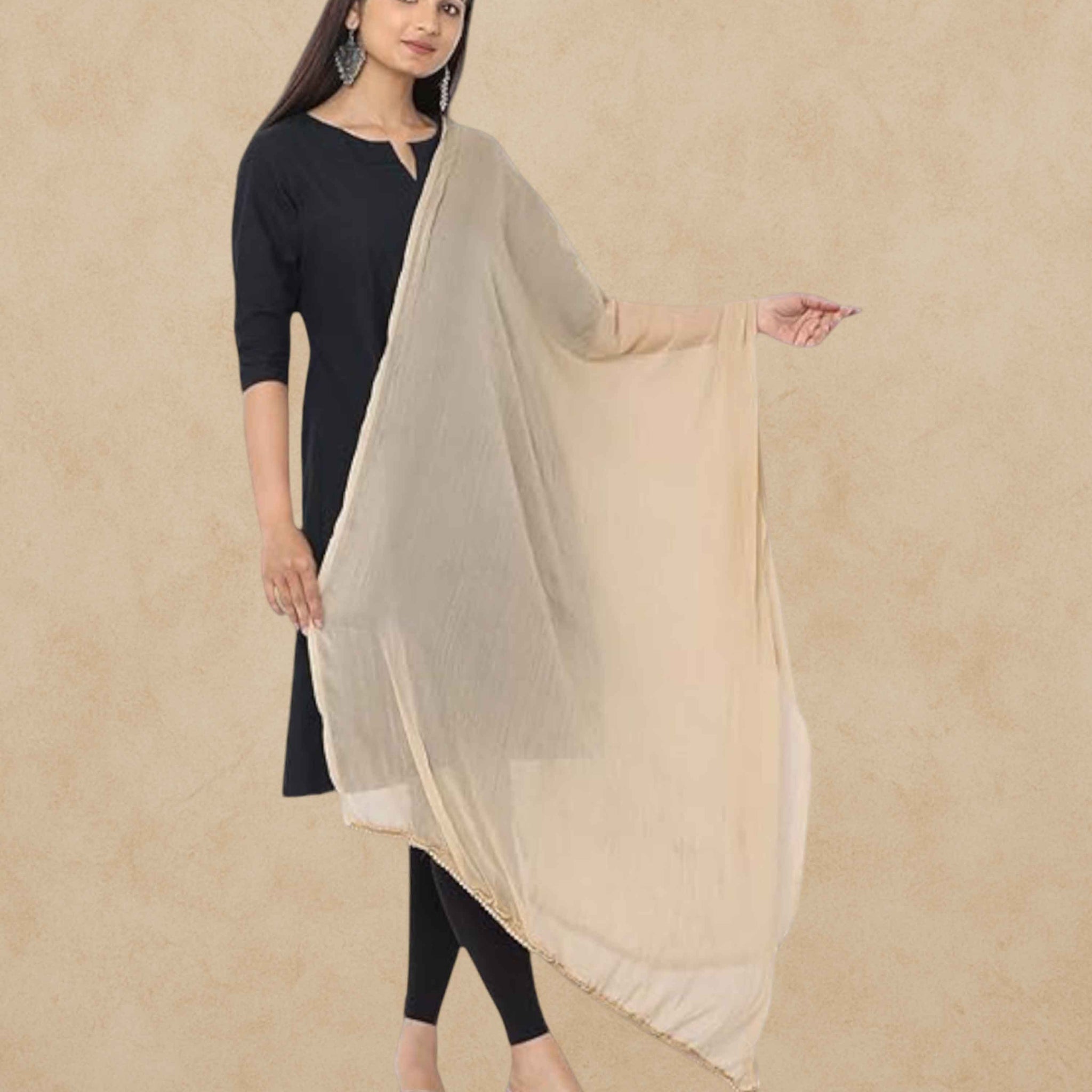 Women's Plain Solid Dupatta/Skarf/Stall Size 2.25 Meters With Lace Casual Use For Women/Girls - Sandal