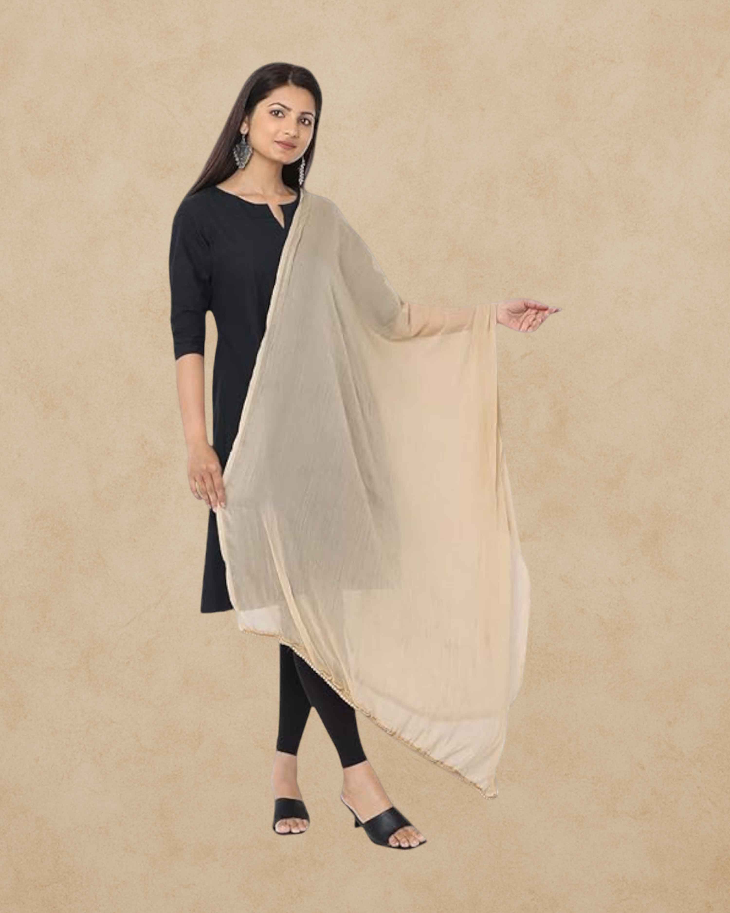 Women's Plain Solid Dupatta/Skarf/Stall Size 2.25 Meters With Lace Casual Use For Women/Girls