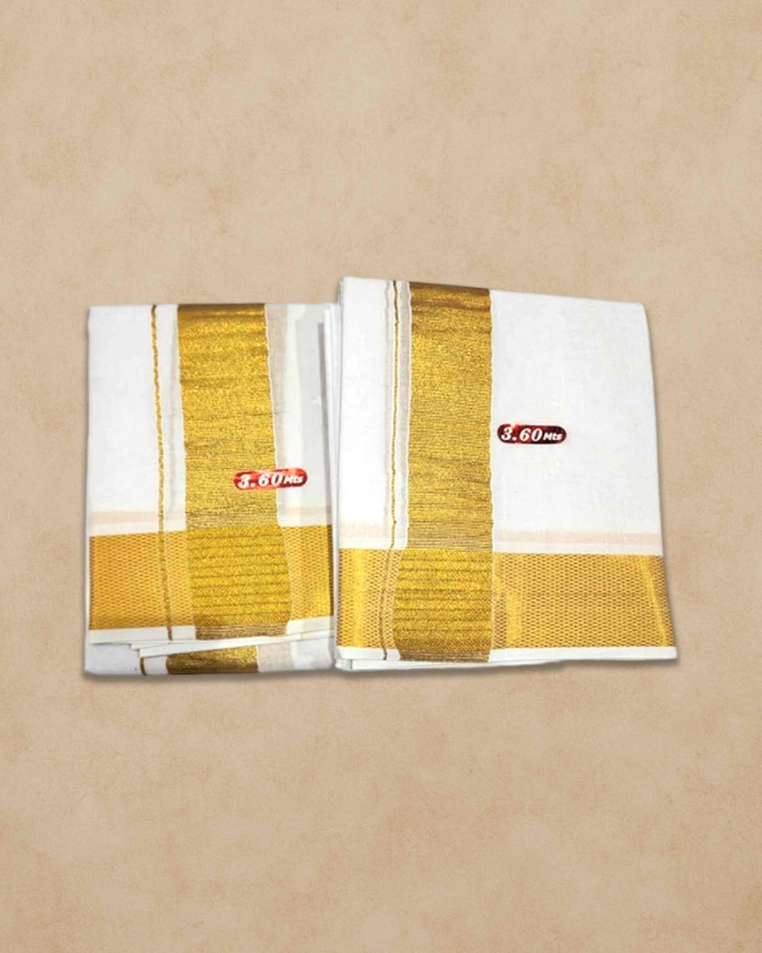 100% Pure Cotton Bleached White Dhoti With Cotton Big Gold Zari Border