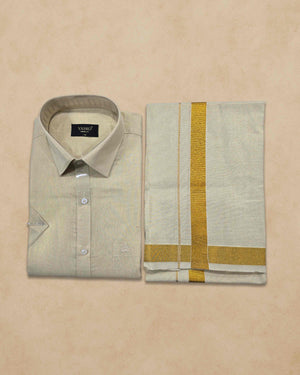 Combo of Shirt and Dhoti | Traditional Wedding Set for Men Half sleeve - Gold
