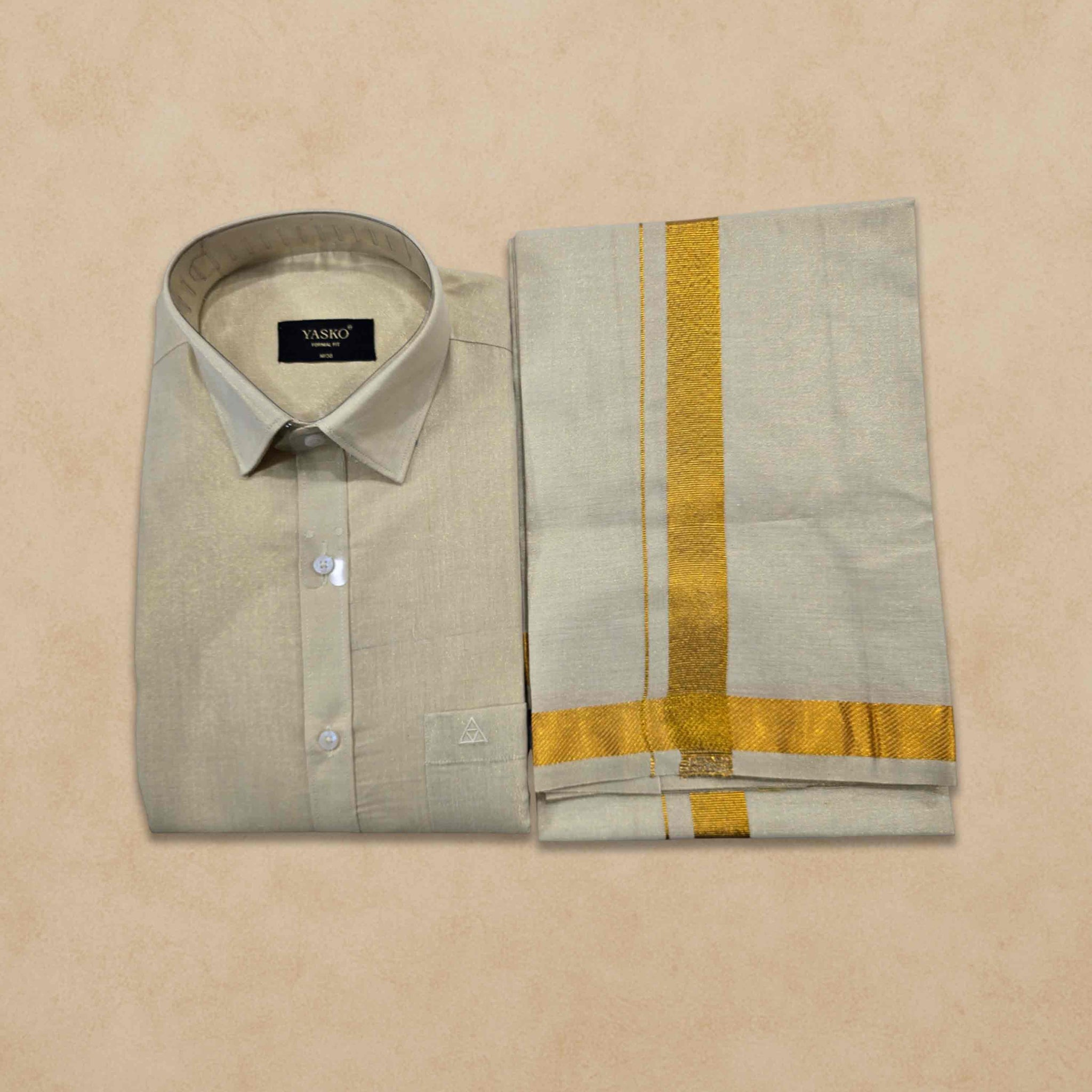 Combo of Shirt and Dhoti | Traditional Wedding Set for Men Full sleeve - Gold