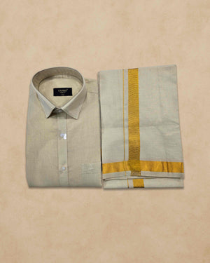 Combo of Shirt and Dhoti | Traditional Wedding Set for Men Full sleeve - Gold
