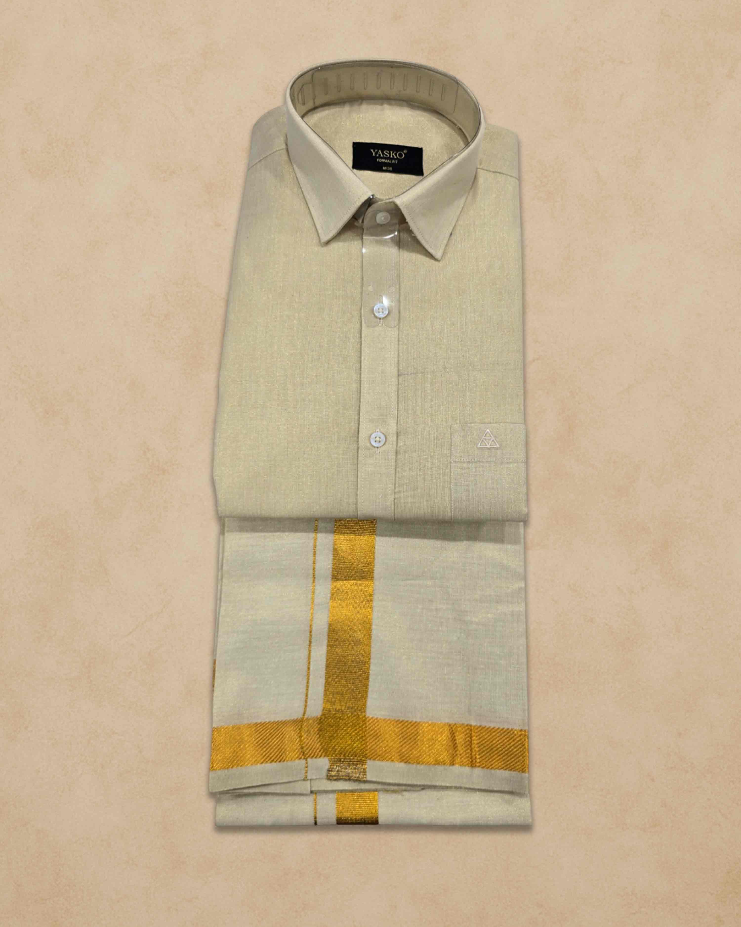 Combo of Shirt and Dhoti | Traditional Wedding Set for Men Full sleeve - Gold