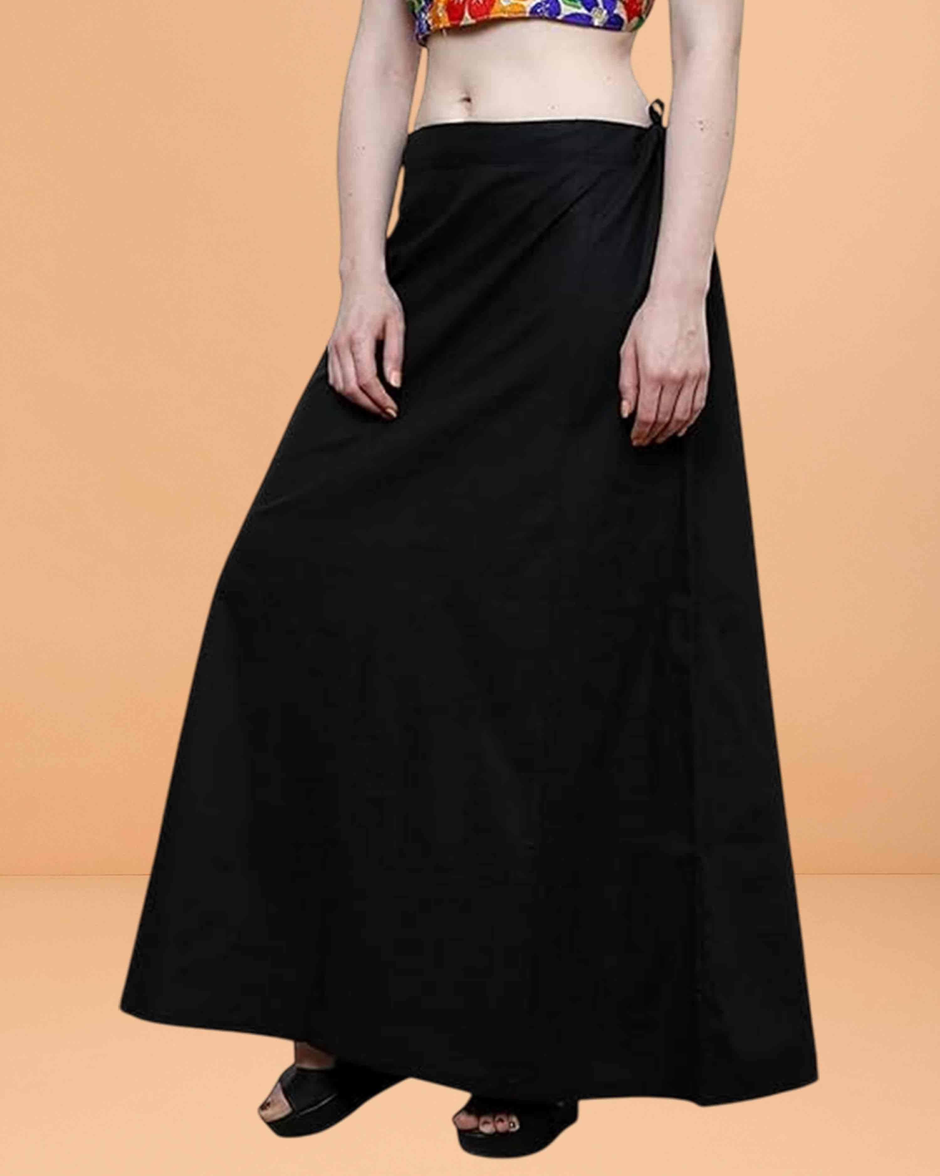 Pure Cotton Readymade Inskirt Saree Petticoat for Women's | Plain Solid Indian Readymade Inskirt Saree | Peticote Innerwear for Women Saree Petticoats - Black