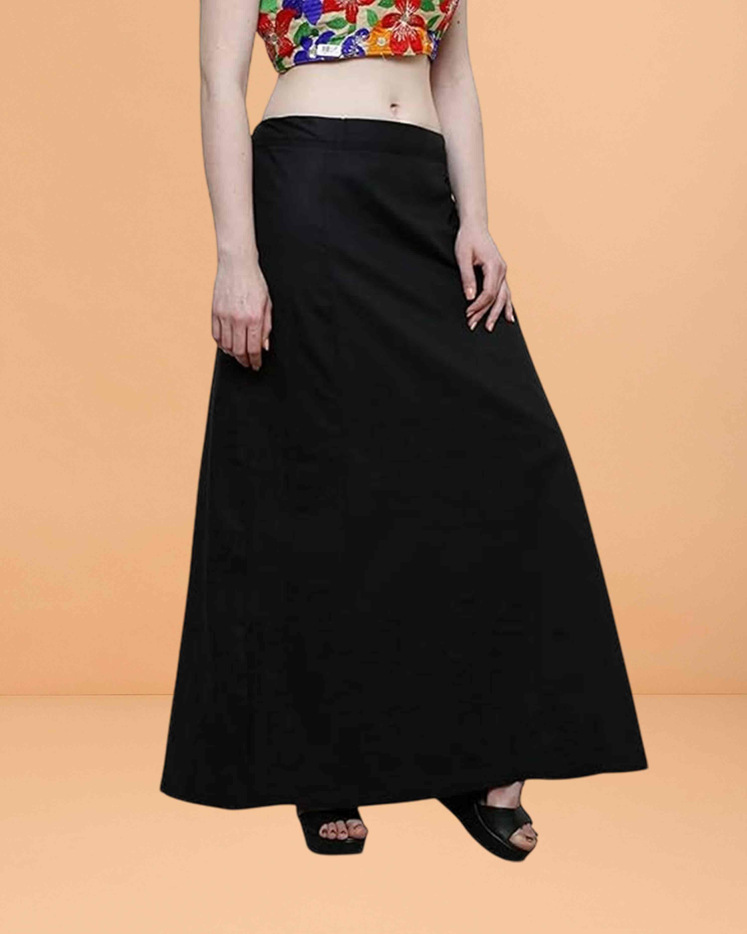 Pure Cotton Readymade Inskirt Saree Petticoat for Women's | Plain Solid Indian Readymade Inskirt Saree | Peticote Innerwear for Women Saree Petticoats - Black