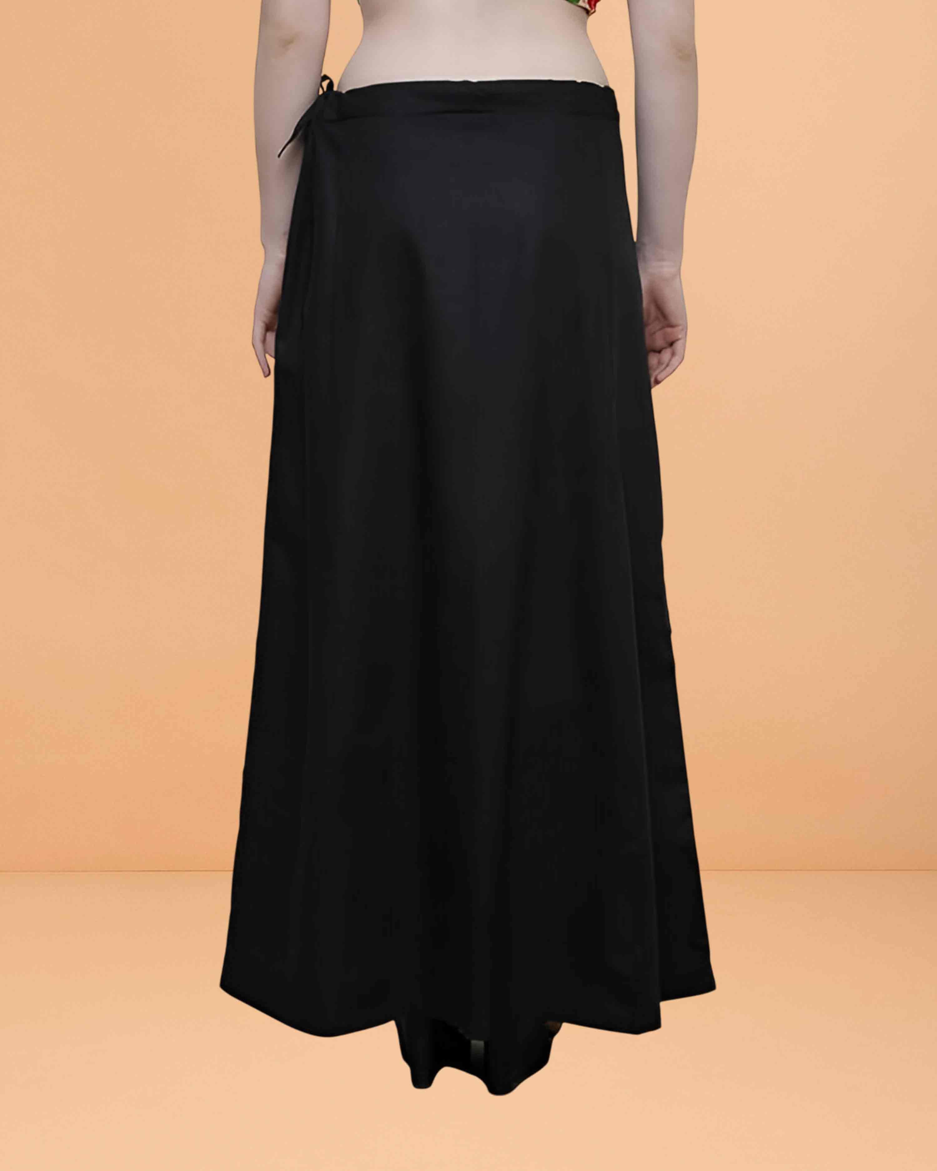 Pure Cotton Readymade Inskirt Saree Petticoat for Women's | Plain Solid Indian Readymade Inskirt Saree | Peticote Innerwear for Women Saree Petticoats - Black