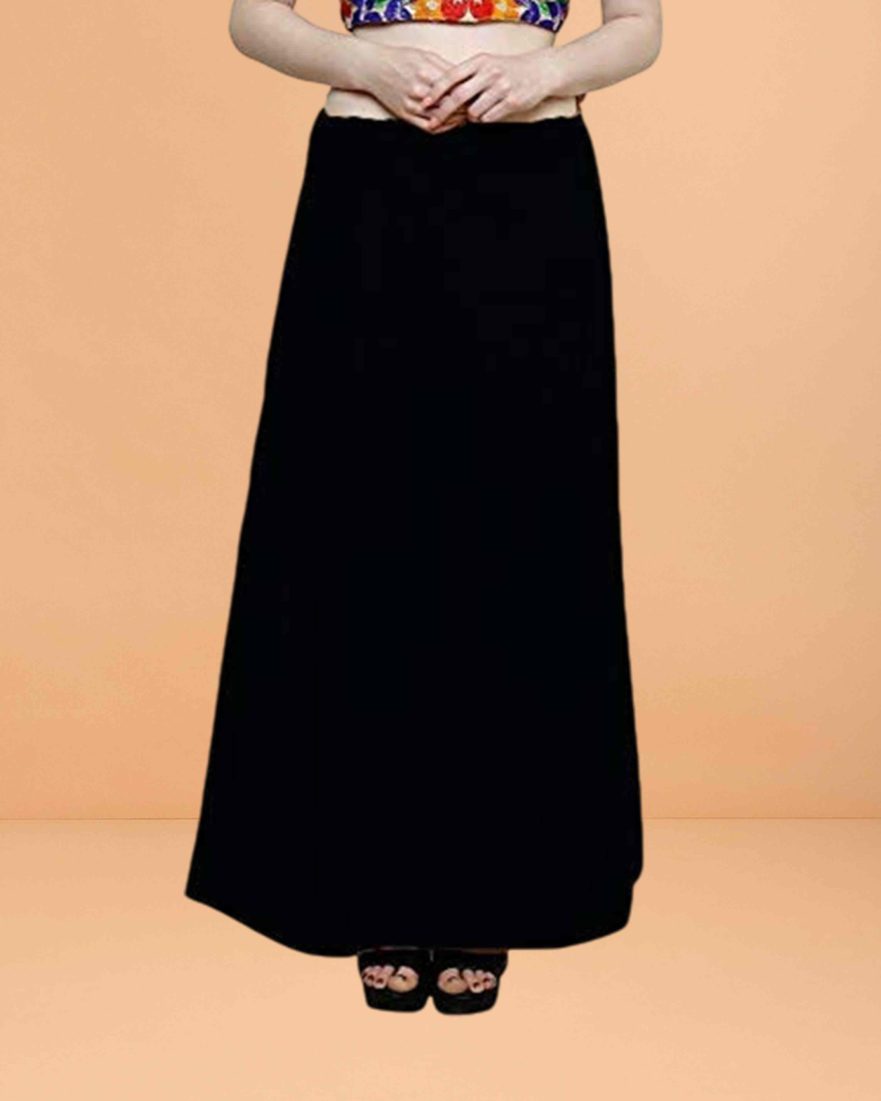 Pure Cotton Readymade Inskirt Saree Petticoat for Women's | Plain Solid Indian Readymade Inskirt Saree | Peticote Innerwear for Women Saree Petticoats - Black