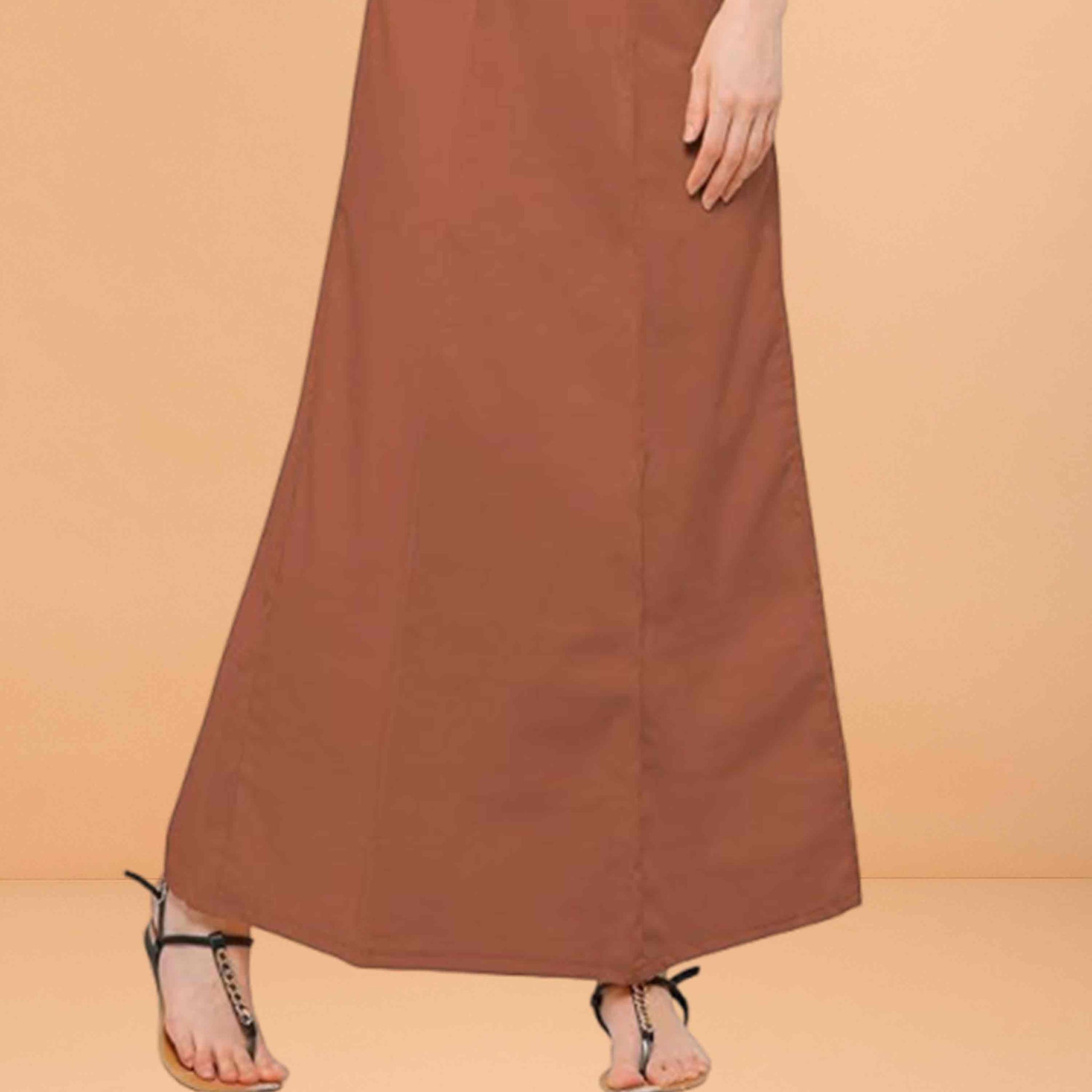 Pure Cotton Readymade Inskirt Saree Petticoat for Women's | Plain Solid Indian Readymade Inskirt Saree | Peticote Innerwear for Women Saree Petticoats - Brown