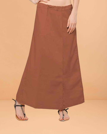 Pure Cotton Readymade Inskirt Saree Petticoat for Women's | Plain Solid Indian Readymade Inskirt Saree | Peticote Innerwear for Women Saree Petticoats - Brown