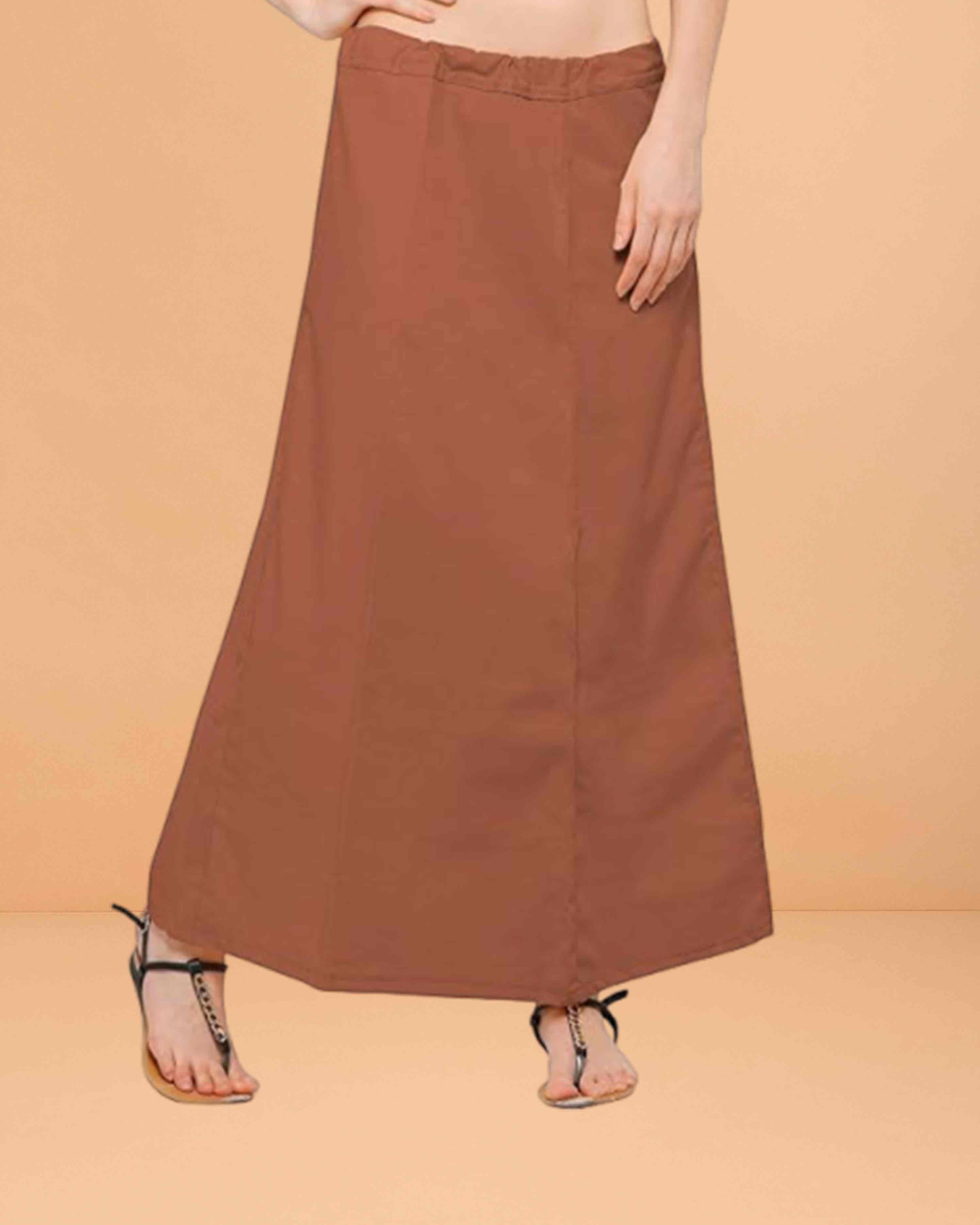 Pure Cotton Readymade Inskirt Saree Petticoat for Women's | Plain Solid Indian Readymade Inskirt Saree | Peticote Innerwear for Women Saree Petticoats - Brown