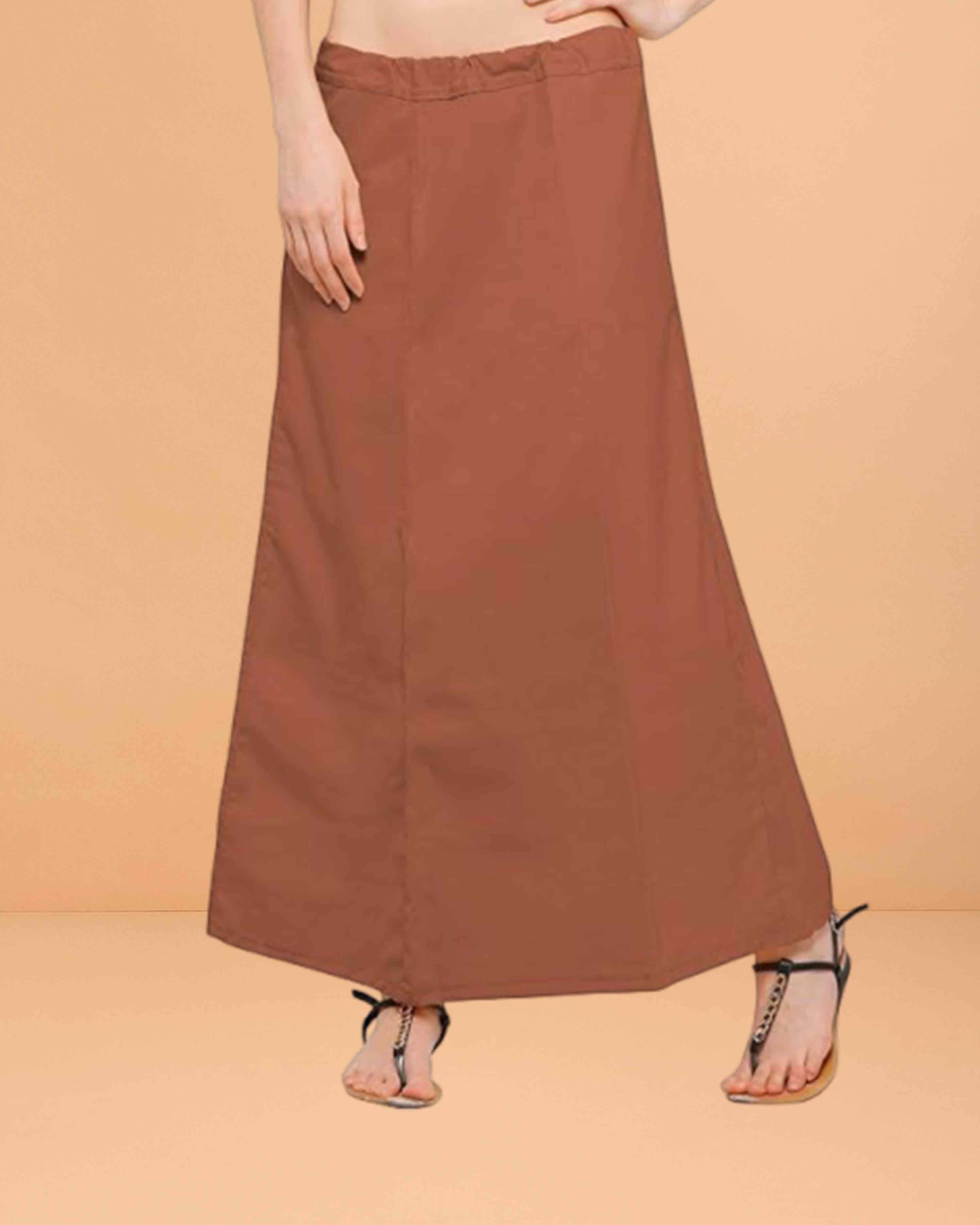Pure Cotton Readymade Inskirt Saree Petticoat for Women's | Plain Solid Indian Readymade Inskirt Saree | Peticote Innerwear for Women Saree Petticoats - Brown