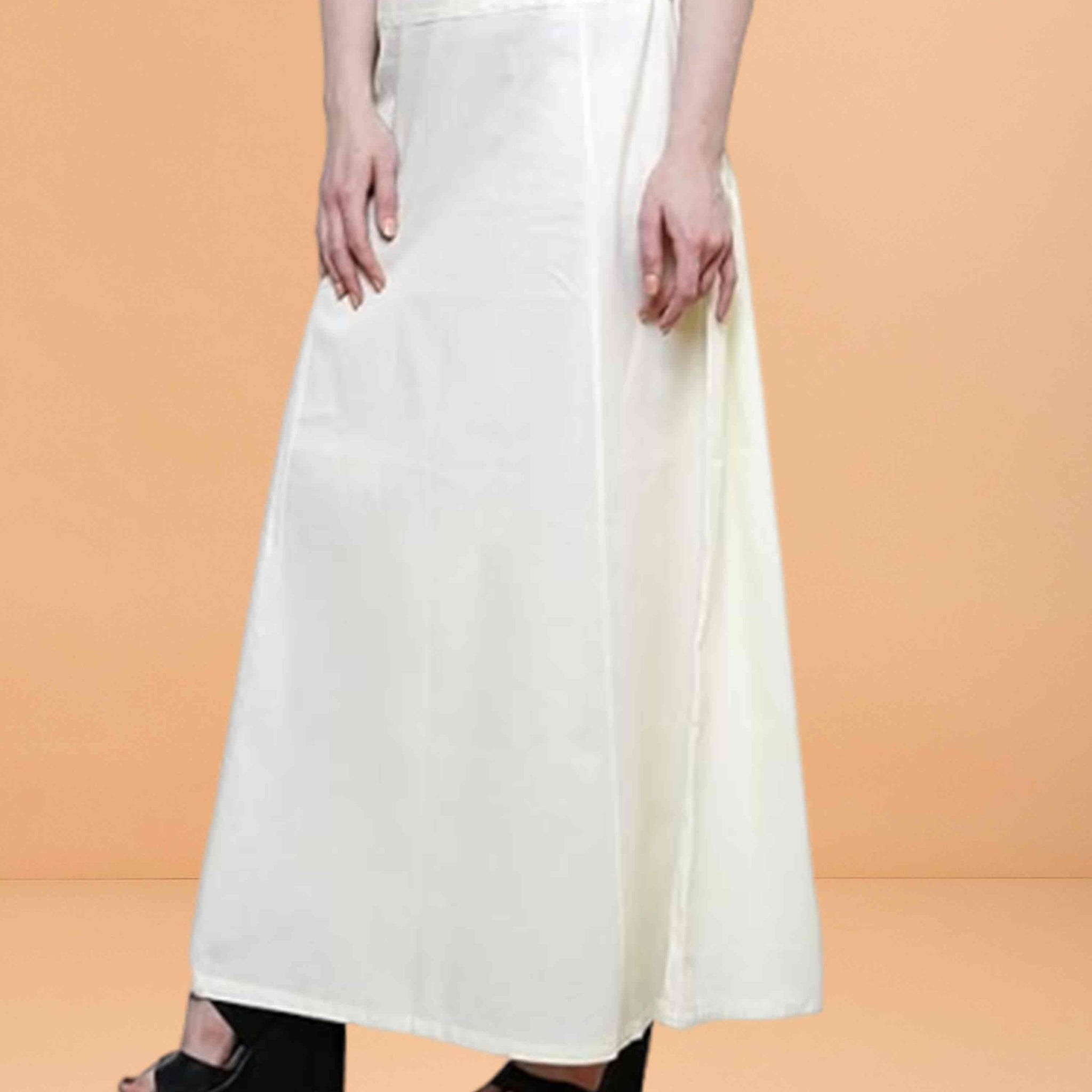 Pure Cotton Readymade Inskirt Saree Petticoat for Women's | Plain Solid Indian Readymade Inskirt Saree | Peticote Innerwear for Women Saree Petticoats - Cream