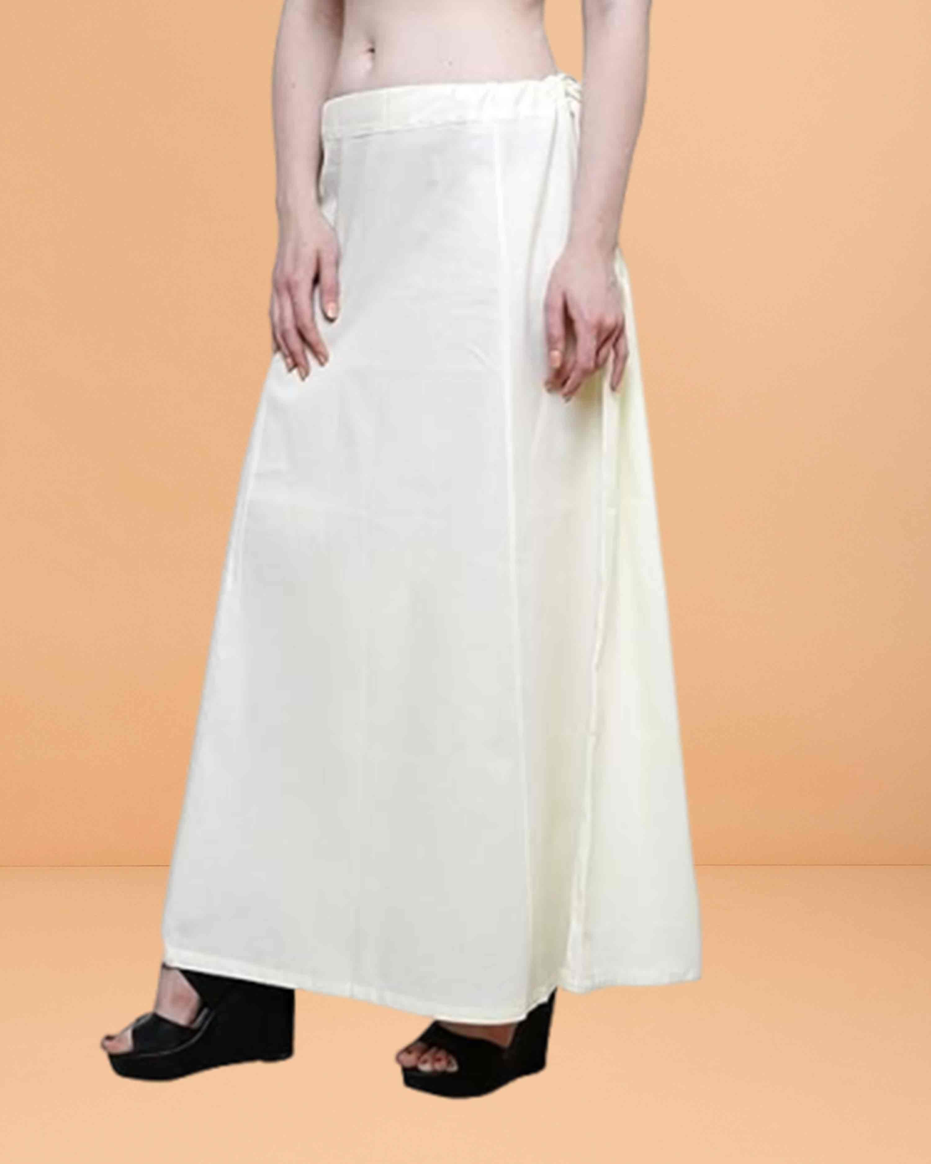 Pure Cotton Readymade Inskirt Saree Petticoat for Women's | Plain Solid Indian Readymade Inskirt Saree | Peticote Innerwear for Women Saree Petticoats - Cream