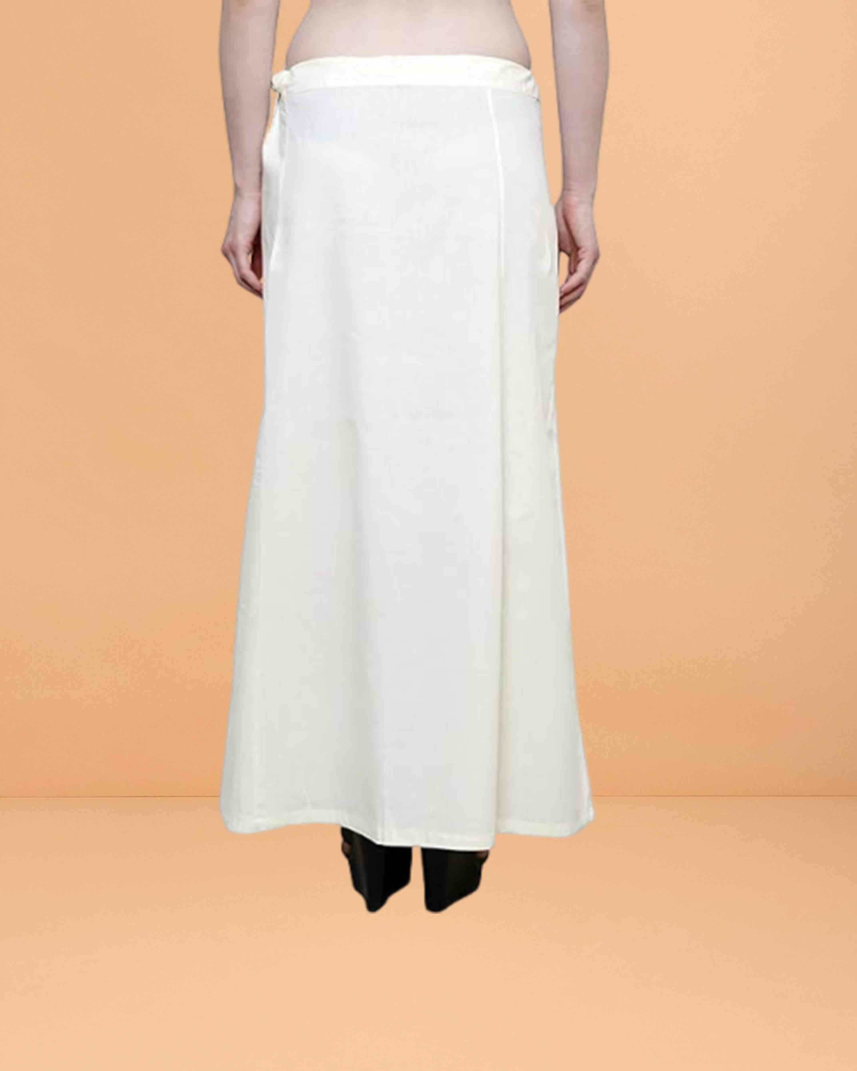 Pure Cotton Readymade Inskirt Saree Petticoat for Women's | Plain Solid Indian Readymade Inskirt Saree | Peticote Innerwear for Women Saree Petticoats - Cream