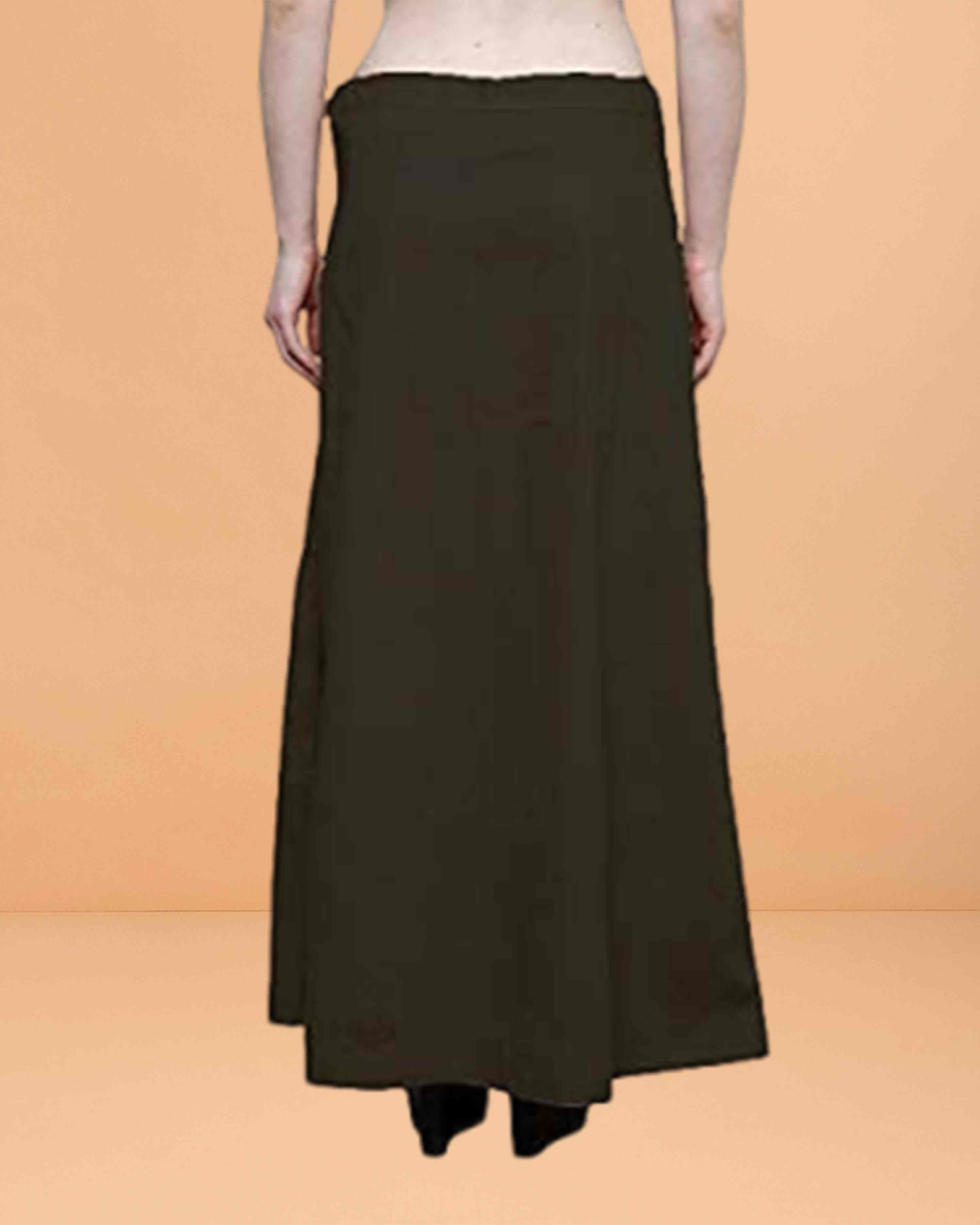 Pure Cotton Readymade Inskirt Saree Petticoat for Women's | Plain Solid Indian Readymade Inskirt Saree | Peticote Innerwear for Women Saree Petticoats - Dark brown