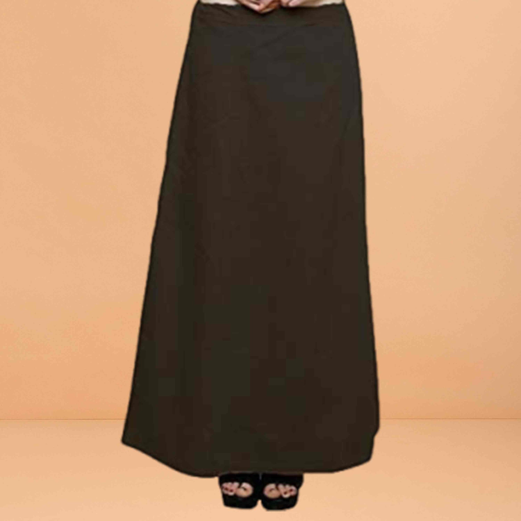 Pure Cotton Readymade Inskirt Saree Petticoat for Women's | Plain Solid Indian Readymade Inskirt Saree | Peticote Innerwear for Women Saree Petticoats - Dark brown