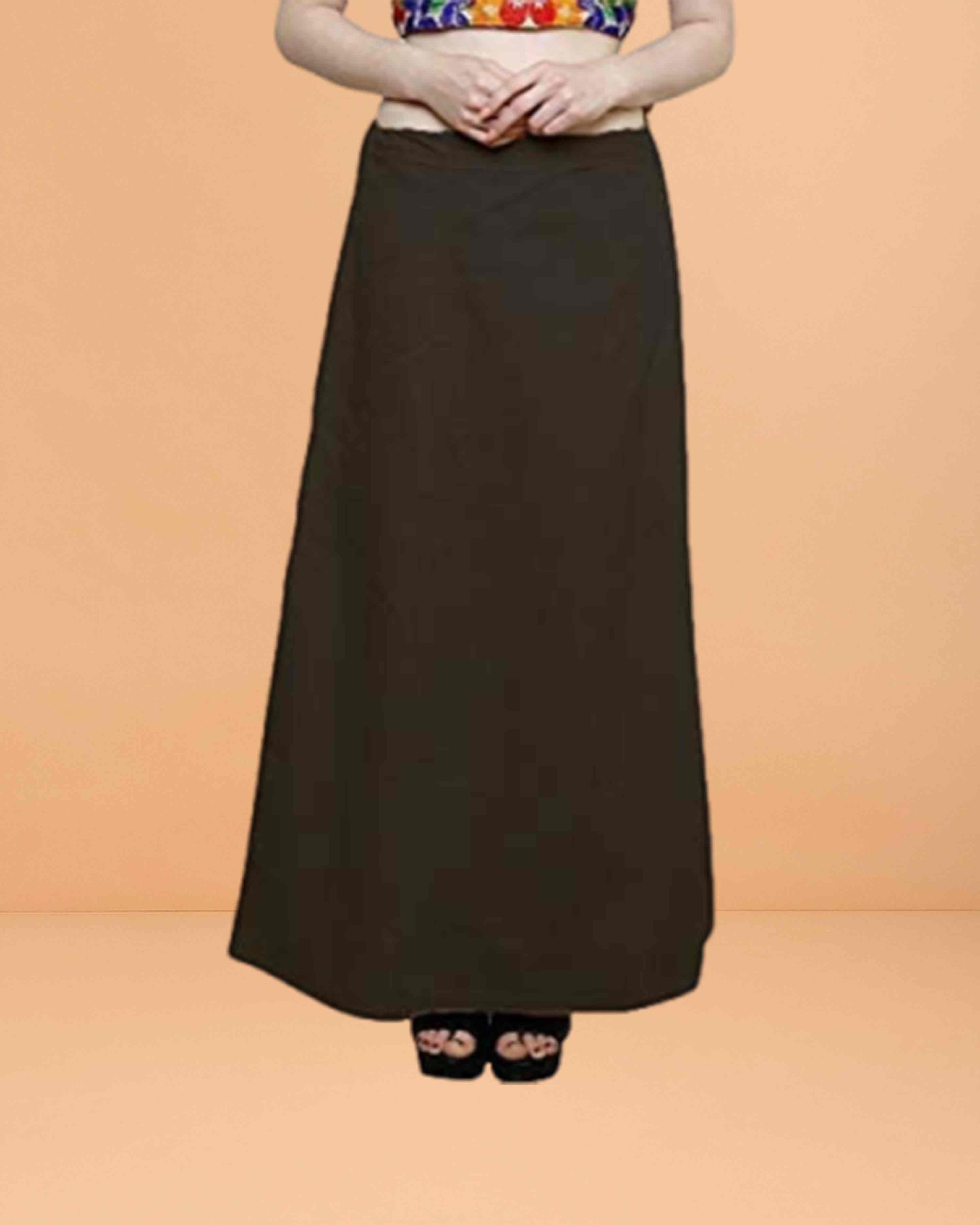 Pure Cotton Readymade Inskirt Saree Petticoat for Women's | Plain Solid Indian Readymade Inskirt Saree | Peticote Innerwear for Women Saree Petticoats - Dark brown