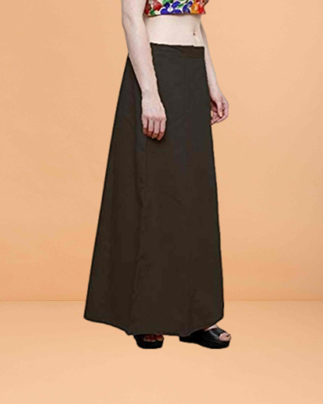Pure Cotton Readymade Inskirt Saree Petticoat for Women's | Plain Solid Indian Readymade Inskirt Saree | Peticote Innerwear for Women Saree Petticoats - Dark brown