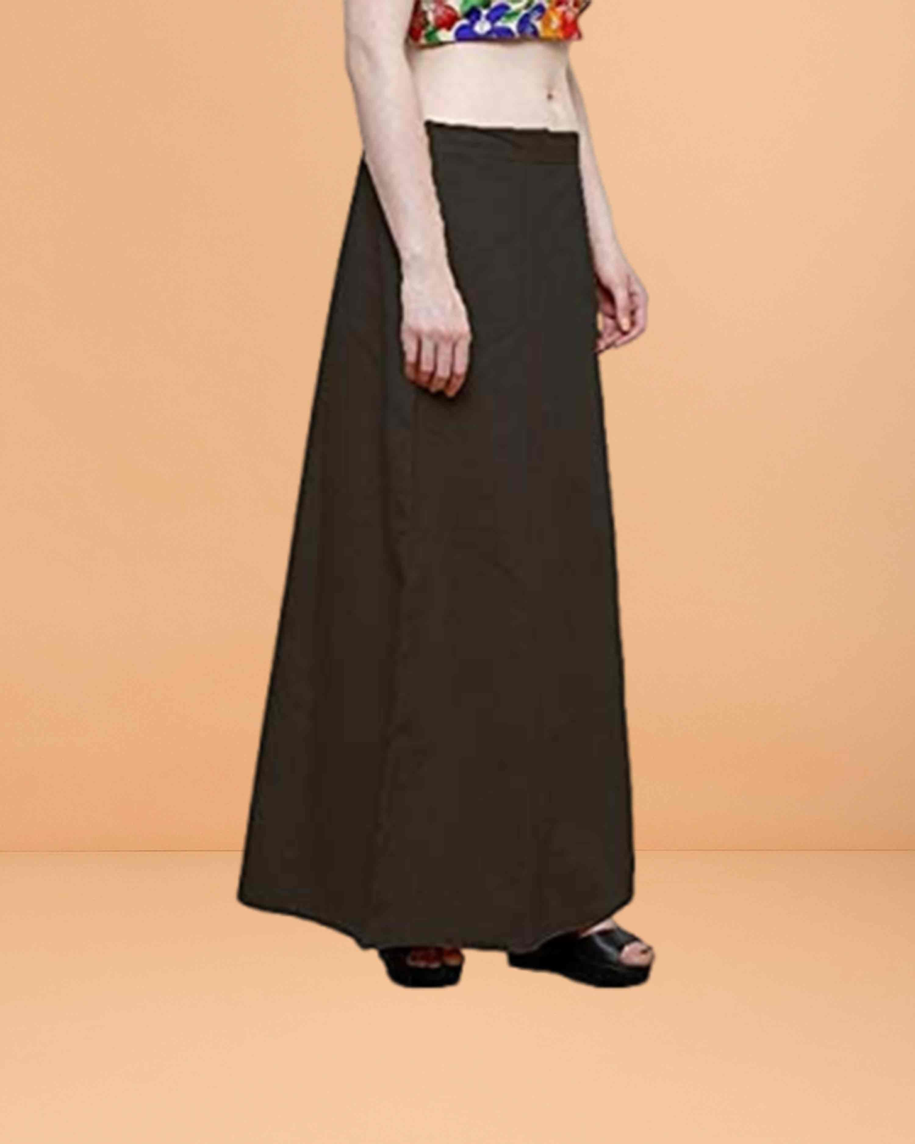 Pure Cotton Readymade Inskirt Saree Petticoat for Women's | Plain Solid Indian Readymade Inskirt Saree | Peticote Innerwear for Women Saree Petticoats - Dark brown