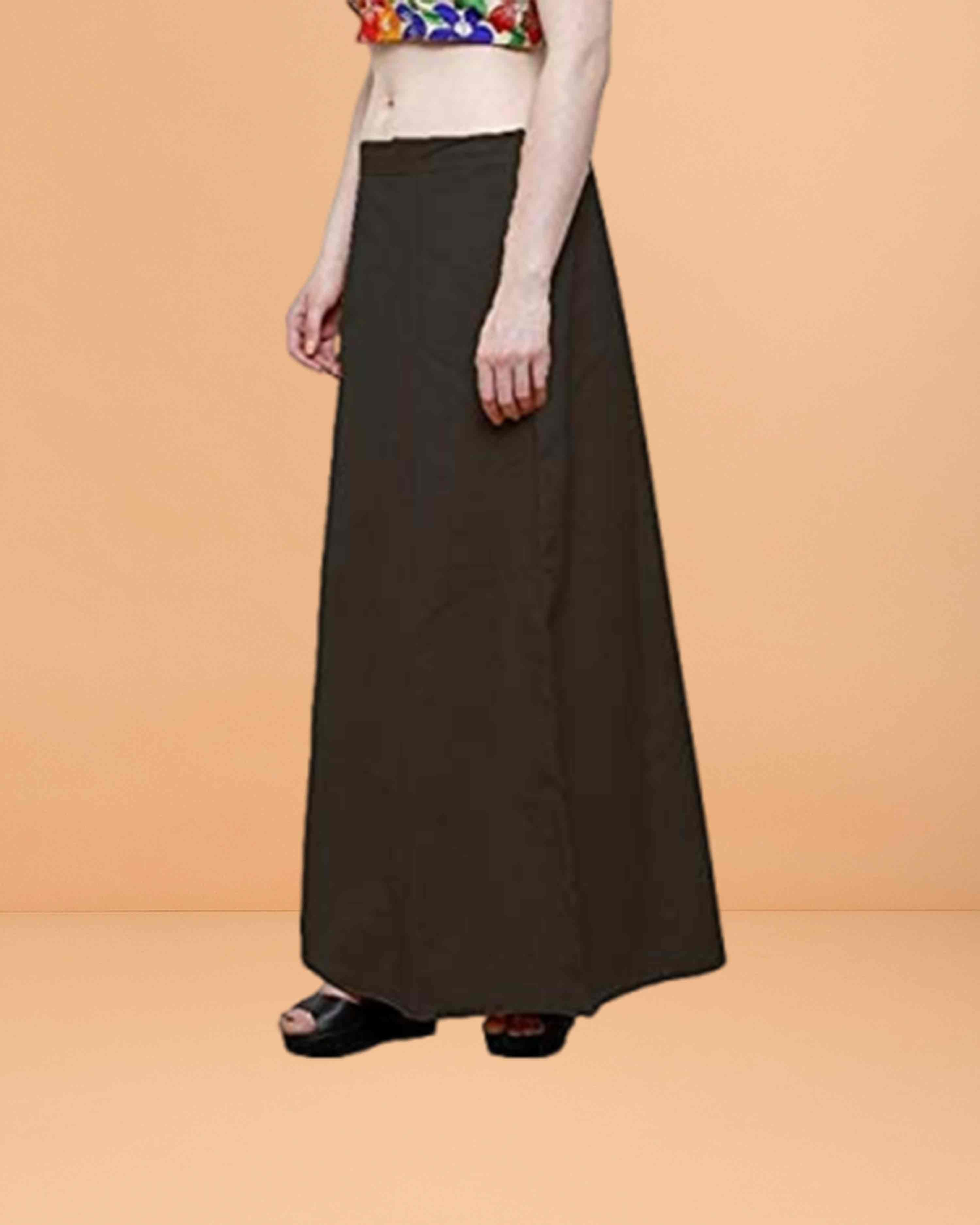 Pure Cotton Readymade Inskirt Saree Petticoat for Women's | Plain Solid Indian Readymade Inskirt Saree | Peticote Innerwear for Women Saree Petticoats - Dark brown