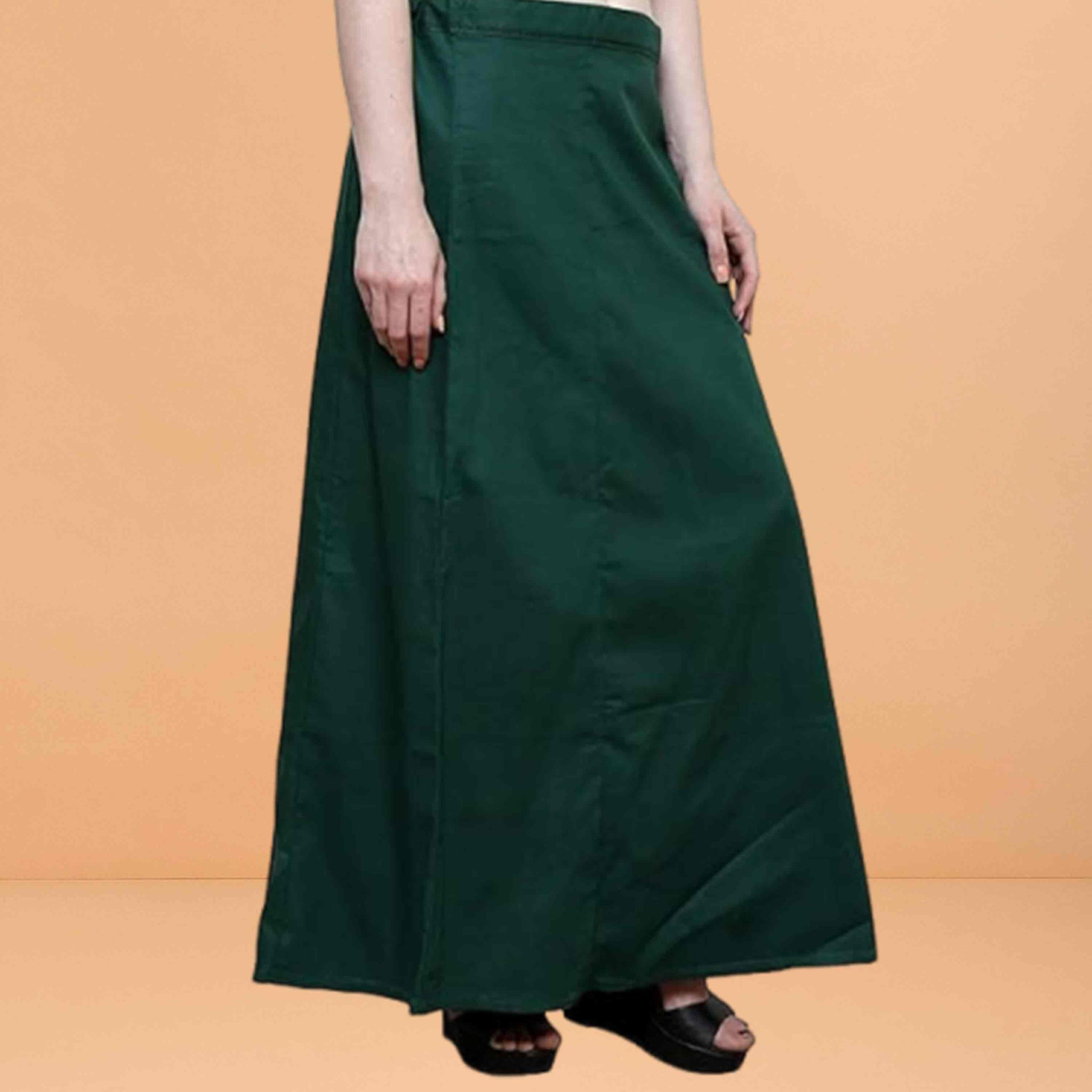 Pure Cotton Readymade Inskirt Saree Petticoat for Women's | Plain Solid Indian Readymade Inskirt Saree | Peticote Innerwear for Women Saree Petticoats - Dark green