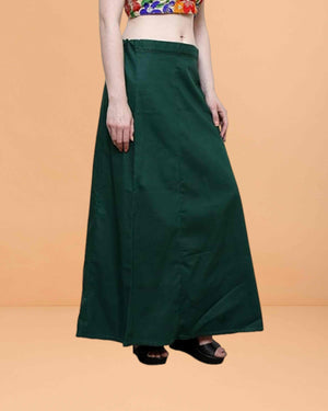 Pure Cotton Readymade Inskirt Saree Petticoat for Women's | Plain Solid Indian Readymade Inskirt Saree | Peticote Innerwear for Women Saree Petticoats - Dark green