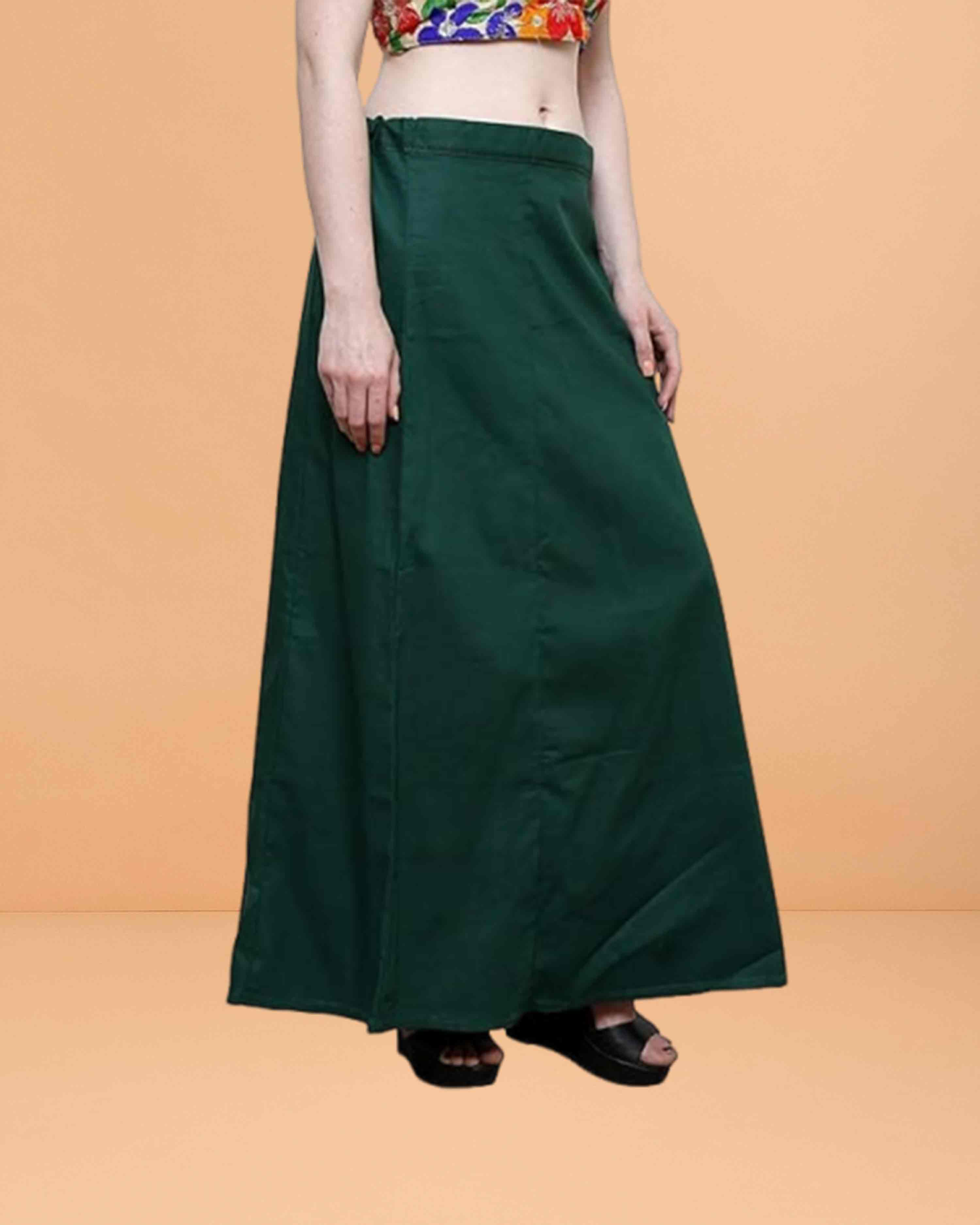 Pure Cotton Readymade Inskirt Saree Petticoat for Women's | Plain Solid Indian Readymade Inskirt Saree | Peticote Innerwear for Women Saree Petticoats - Dark green