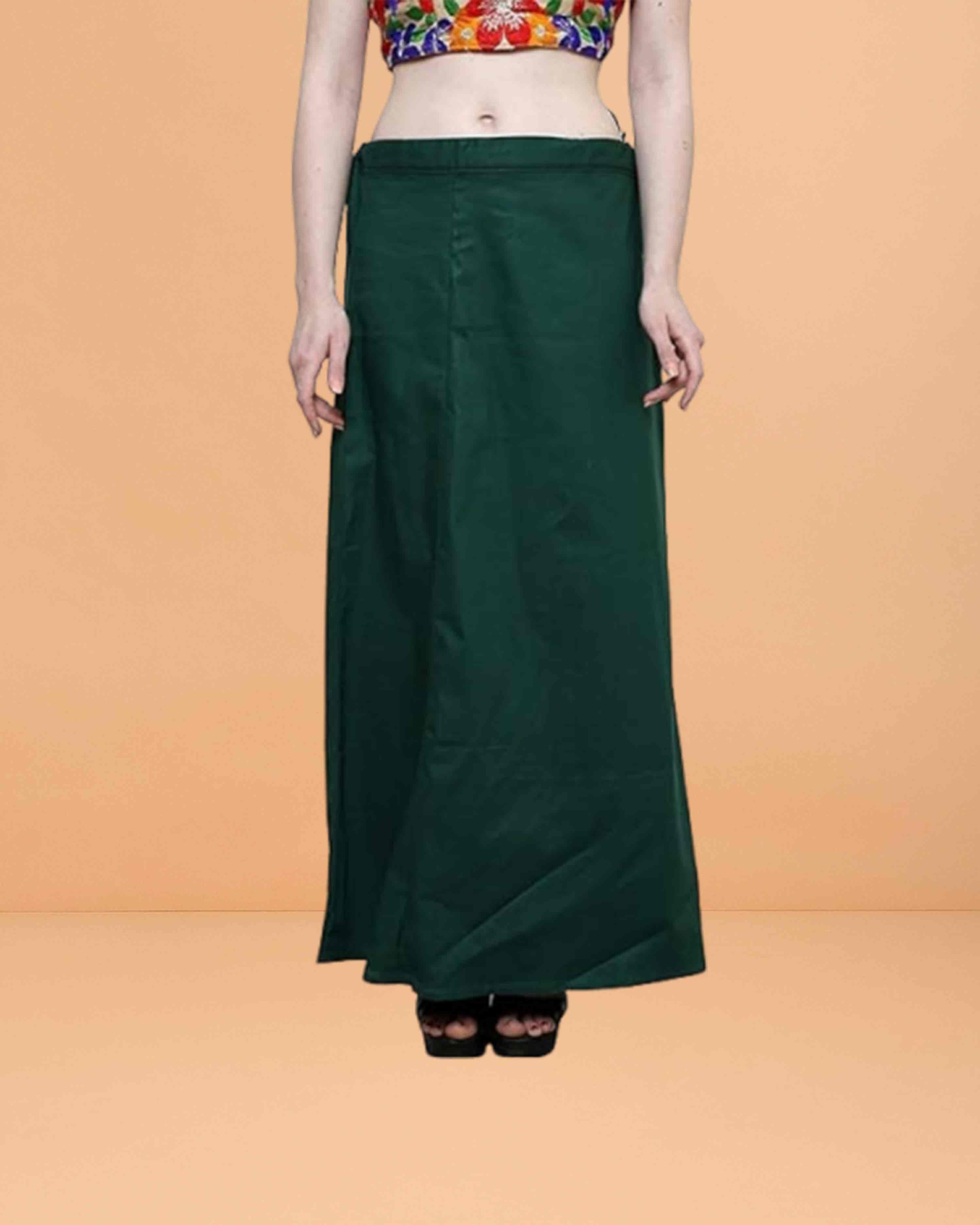 Pure Cotton Readymade Inskirt Saree Petticoat for Women's | Plain Solid Indian Readymade Inskirt Saree | Peticote Innerwear for Women Saree Petticoats - Dark green