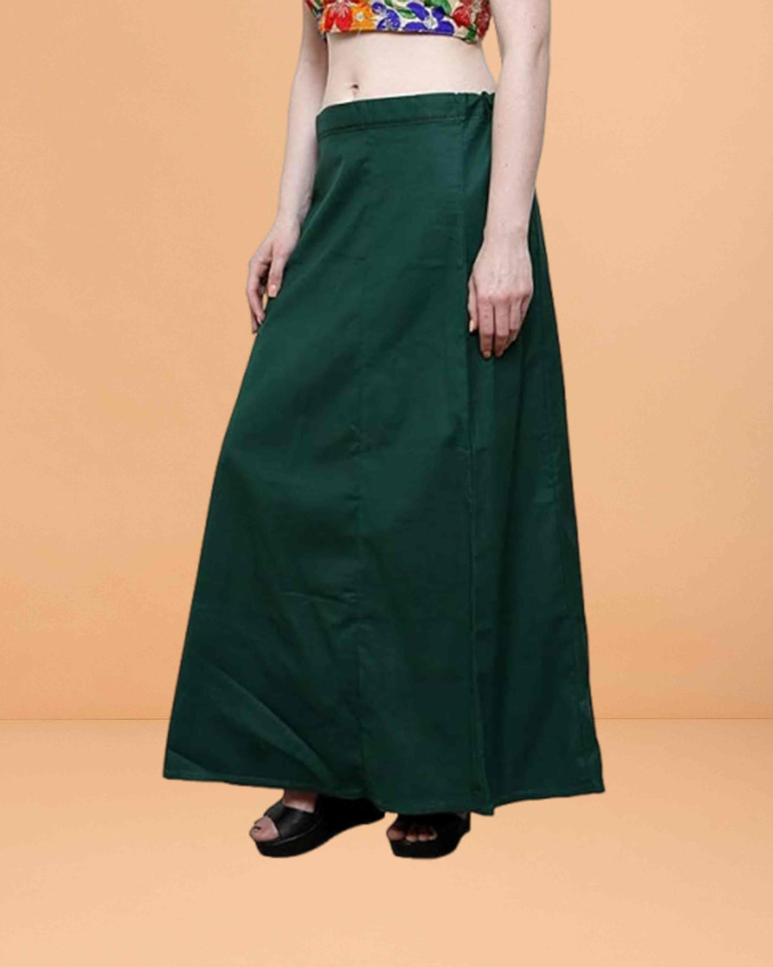 Pure Cotton Readymade Inskirt Saree Petticoat for Women's | Plain Solid Indian Readymade Inskirt Saree | Peticote Innerwear for Women Saree Petticoats - Dark green
