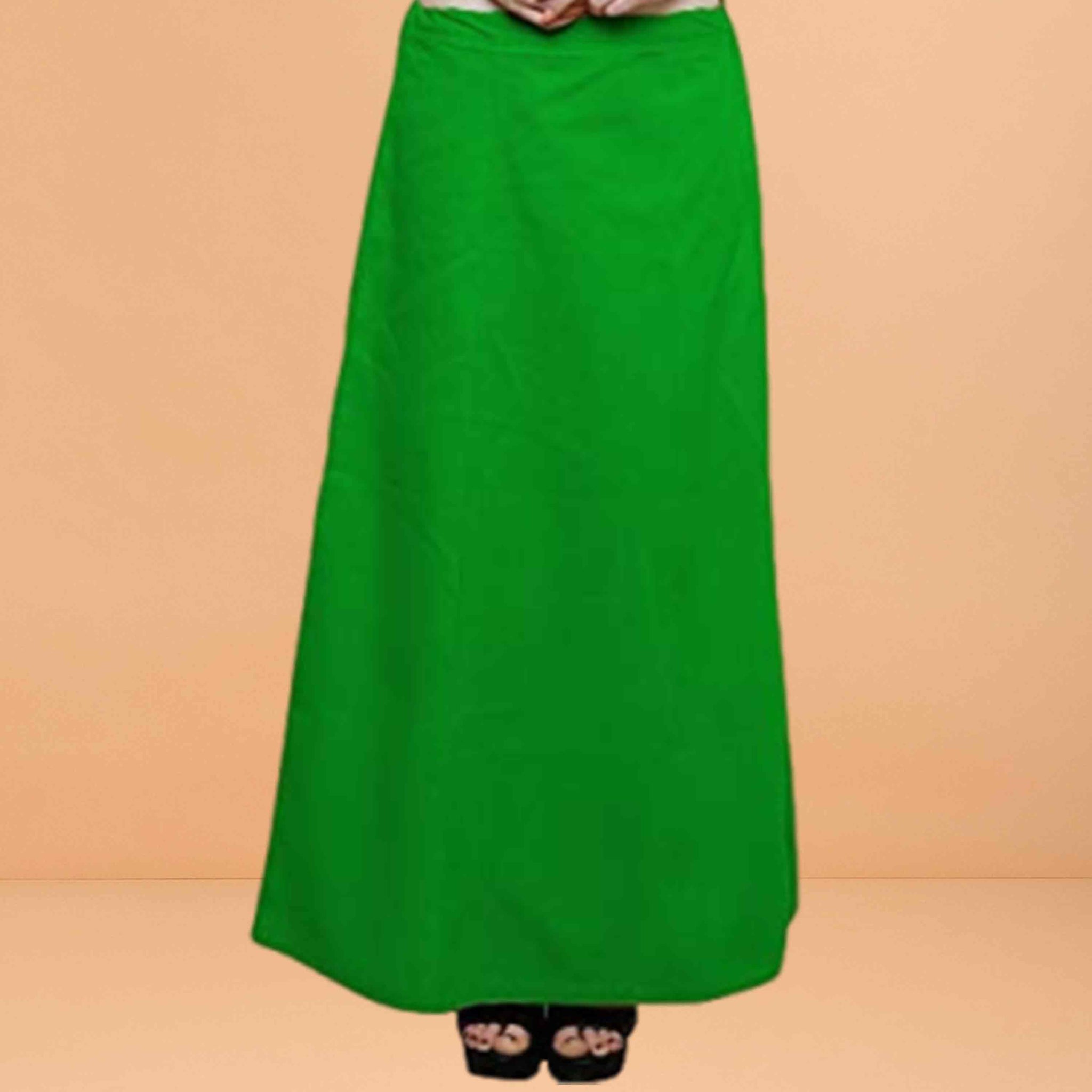 Pure Cotton Readymade Inskirt Saree Petticoat for Women's | Plain Solid Indian Readymade Inskirt Saree | Peticote Innerwear for Women Saree Petticoats - Green