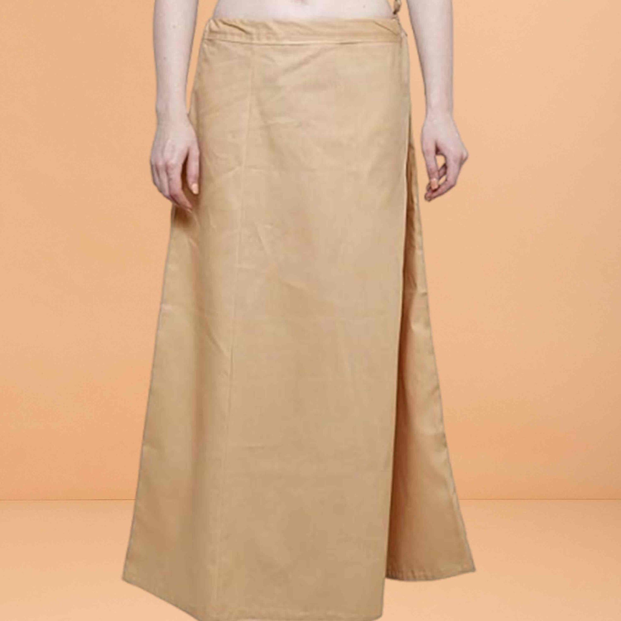 Pure Cotton Readymade Inskirt Saree Petticoat for Women's | Plain Solid Indian Readymade Inskirt Saree | Peticote Innerwear for Women Saree Petticoats - Golden