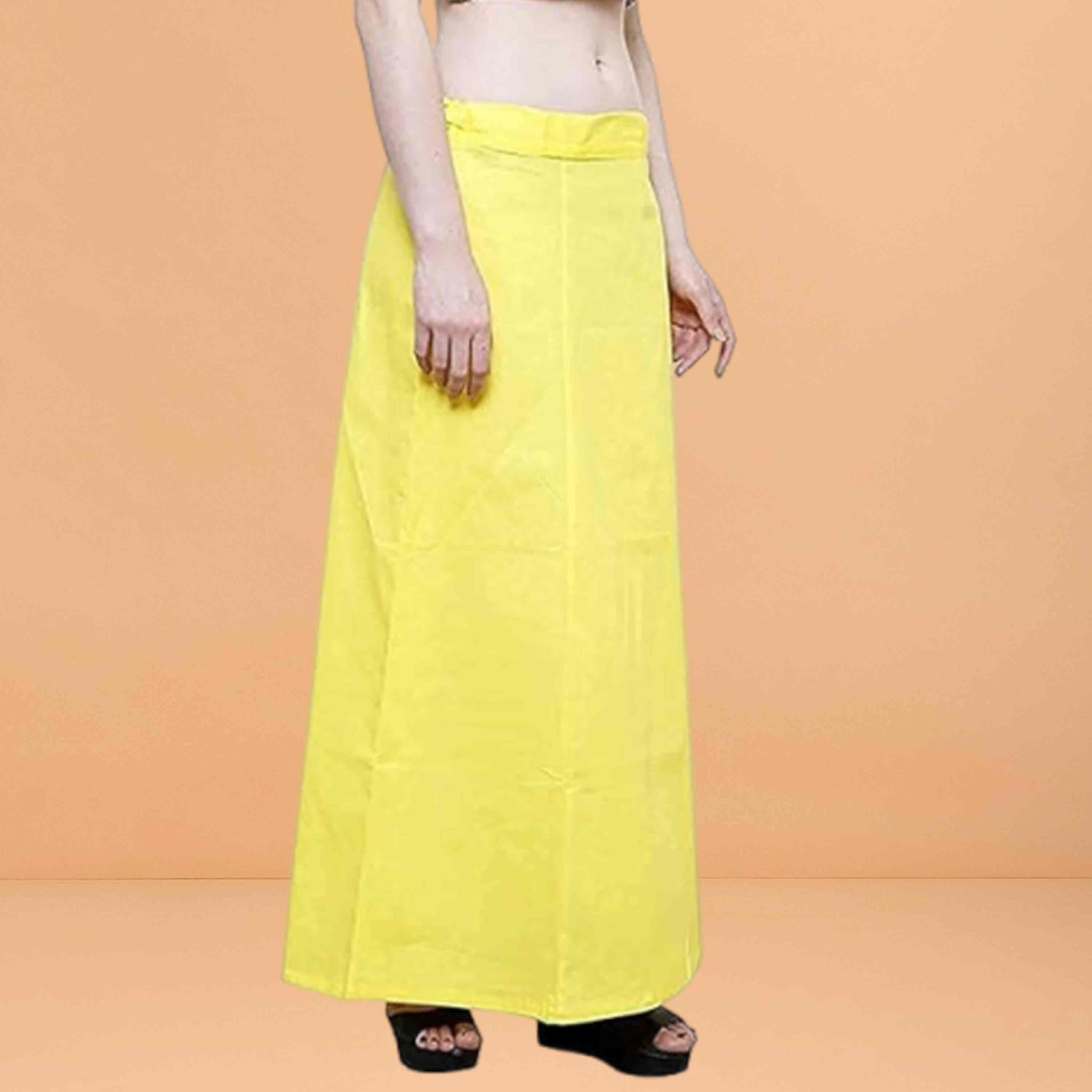 Pure Cotton Readymade Inskirt Saree Petticoat for Women's | Plain Solid Indian Readymade Inskirt Saree | Peticote Innerwear for Women Saree Petticoats - Lemon yellow