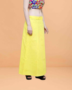 Pure Cotton Readymade Inskirt Saree Petticoat for Women's | Plain Solid Indian Readymade Inskirt Saree | Peticote Innerwear for Women Saree Petticoats - Lemon yellow