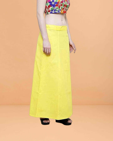 Pure Cotton Readymade Inskirt Saree Petticoat for Women's | Plain Solid Indian Readymade Inskirt Saree | Peticote Innerwear for Women Saree Petticoats - Lemon yellow