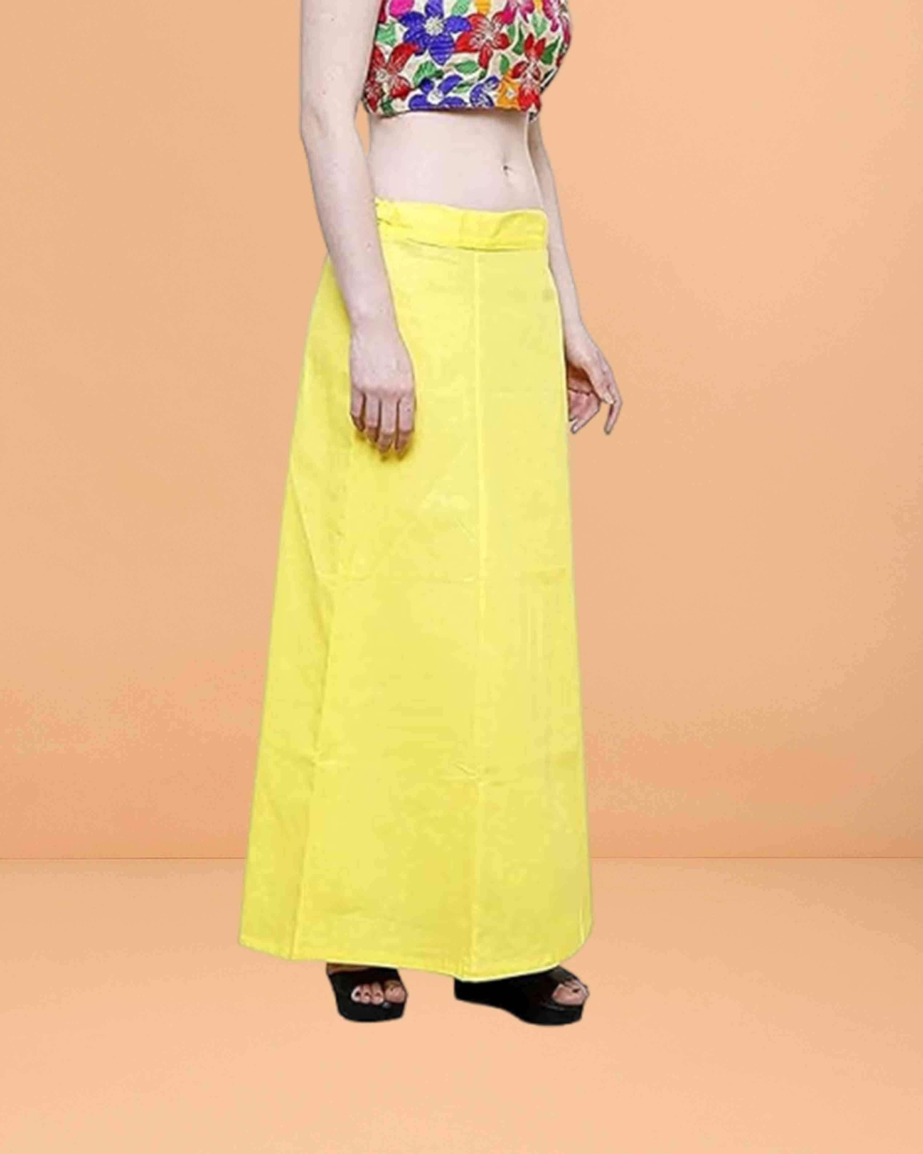 Pure Cotton Readymade Inskirt Saree Petticoat for Women's | Plain Solid Indian Readymade Inskirt Saree | Peticote Innerwear for Women Saree Petticoats - Lemon yellow