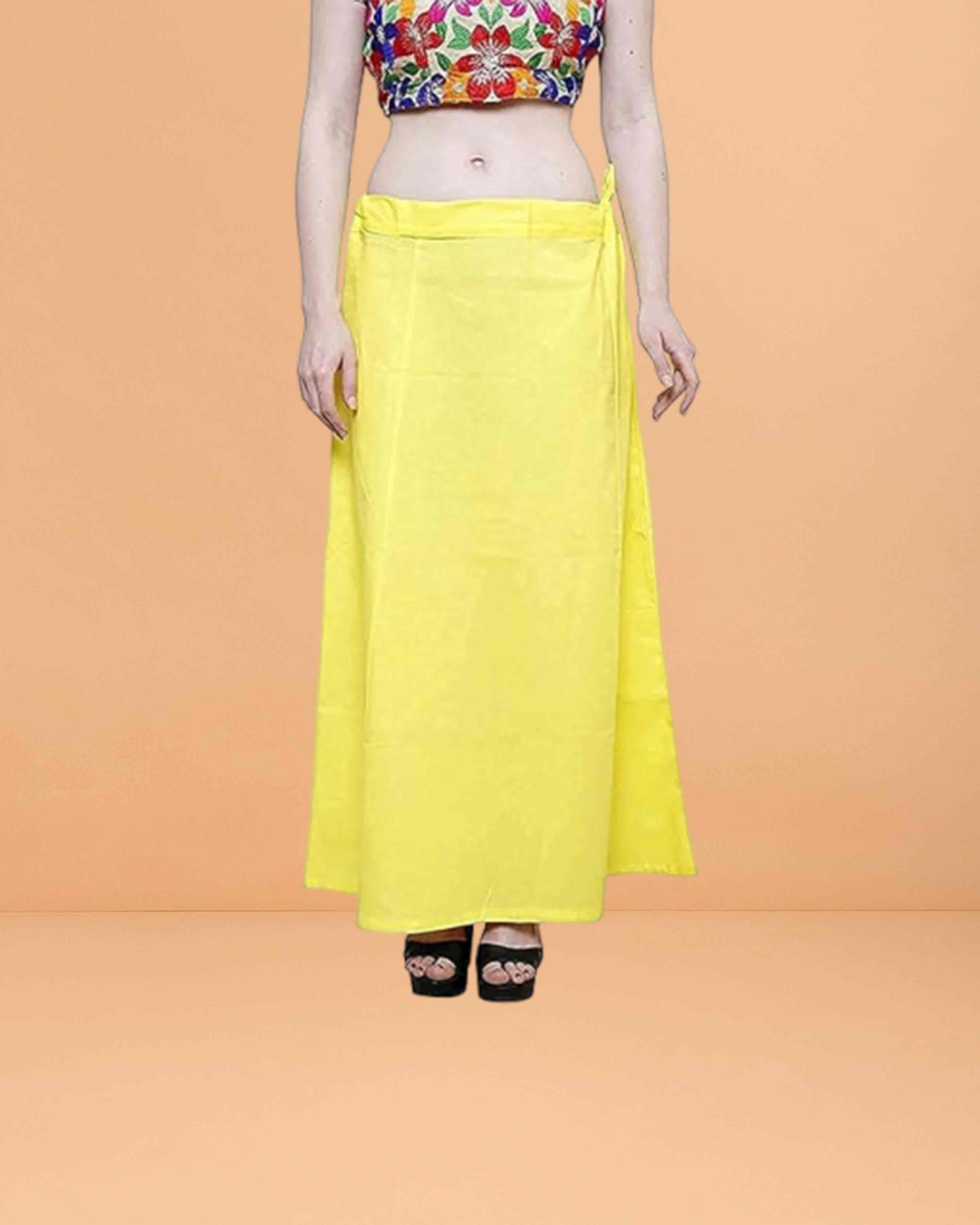 Pure Cotton Readymade Inskirt Saree Petticoat for Women's | Plain Solid Indian Readymade Inskirt Saree | Peticote Innerwear for Women Saree Petticoats - Lemon yellow
