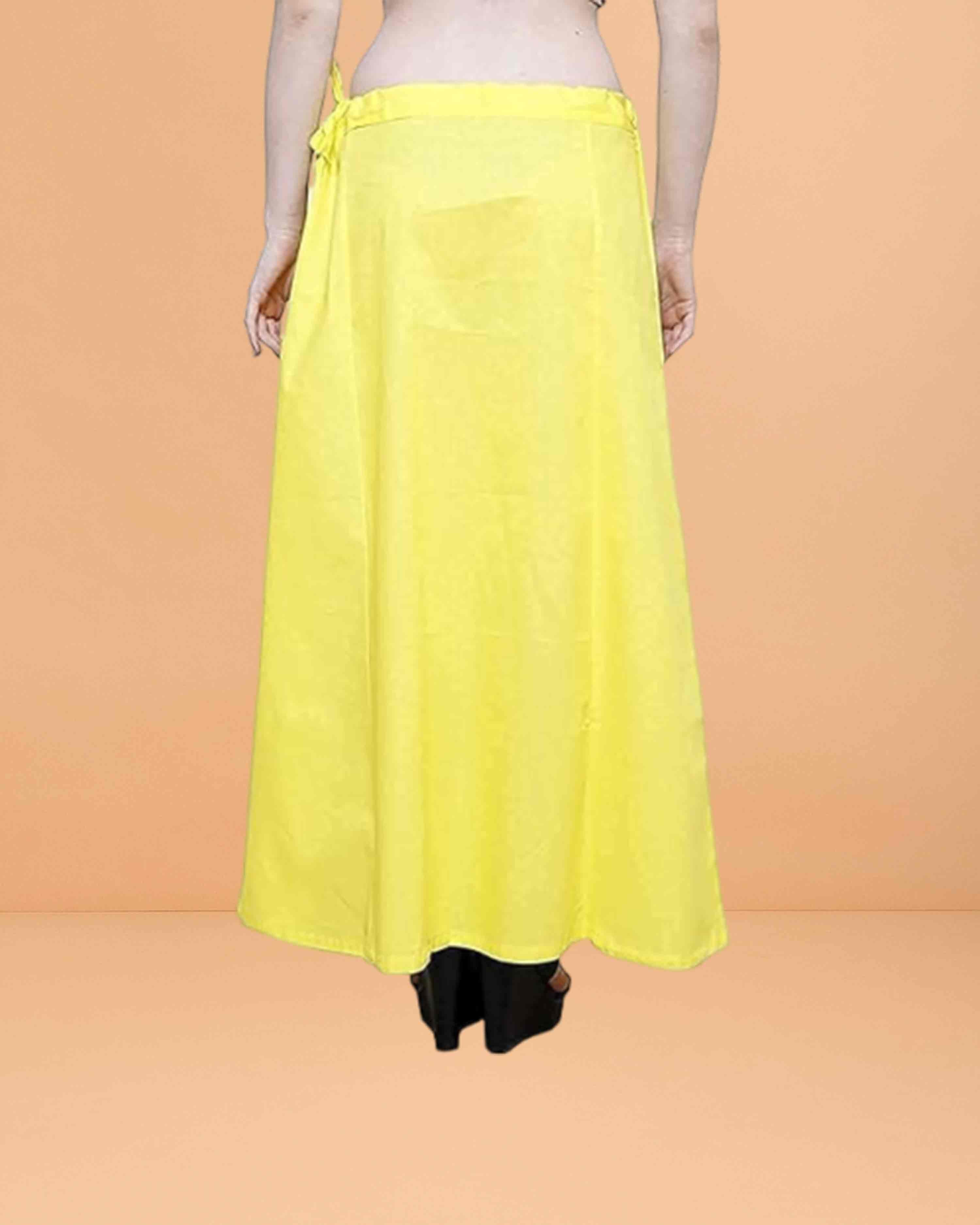 Pure Cotton Readymade Inskirt Saree Petticoat for Women's | Plain Solid Indian Readymade Inskirt Saree | Peticote Innerwear for Women Saree Petticoats - Lemon yellow