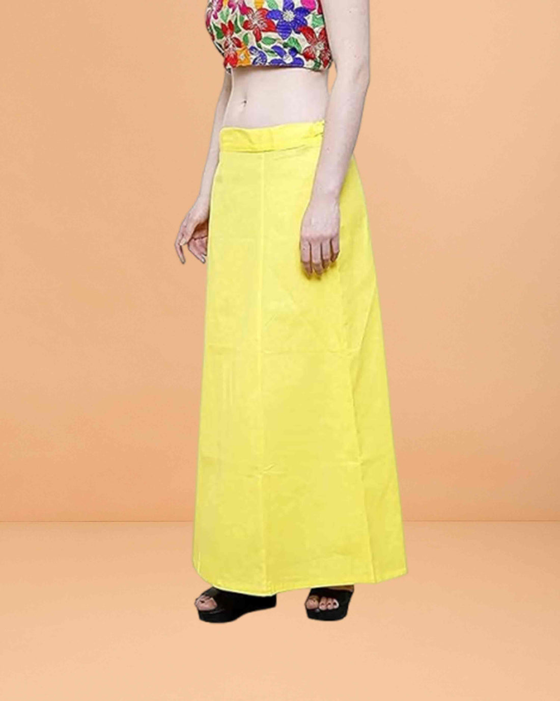 Pure Cotton Readymade Inskirt Saree Petticoat for Women's | Plain Solid Indian Readymade Inskirt Saree | Peticote Innerwear for Women Saree Petticoats - Lemon yellow