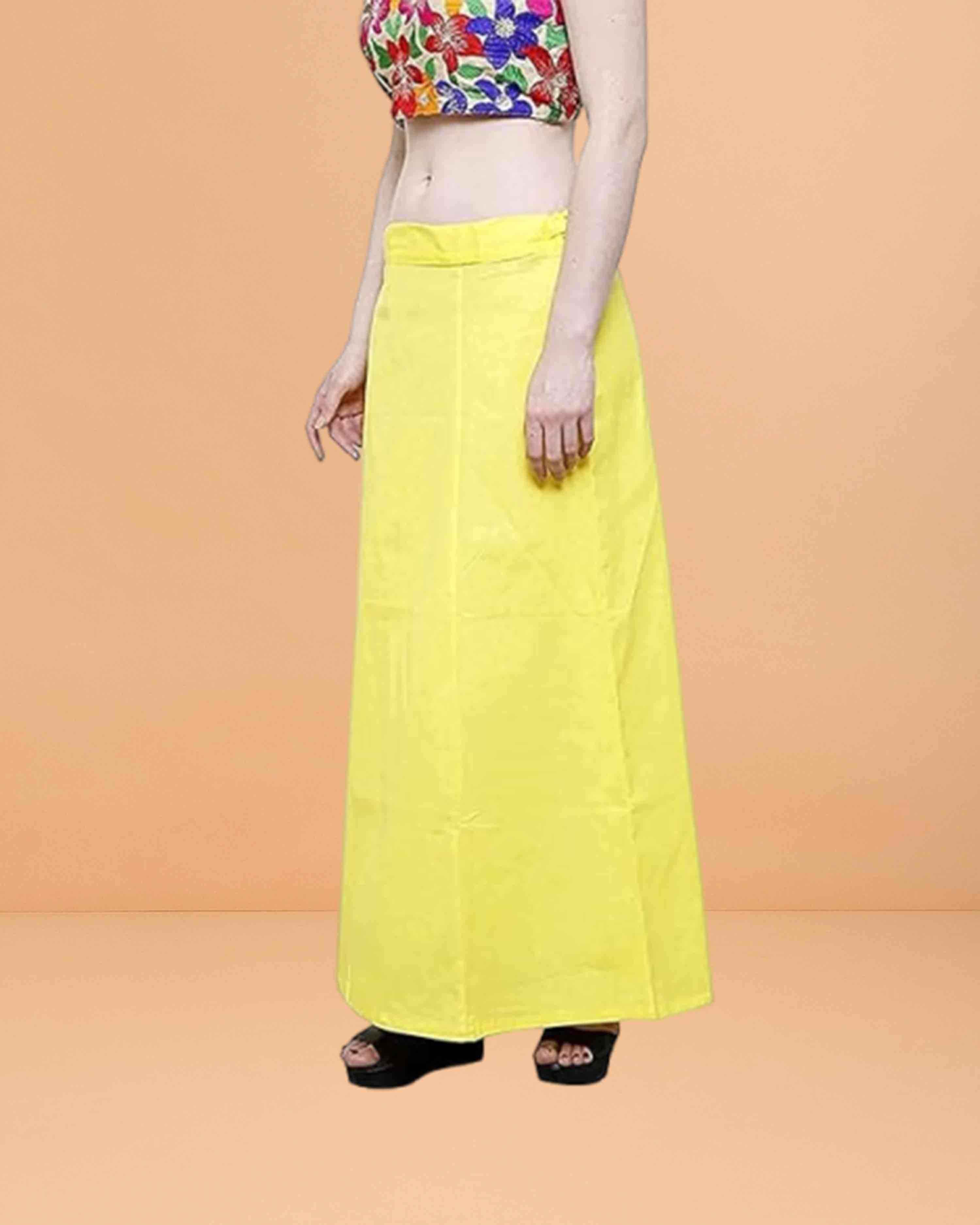 Pure Cotton Readymade Inskirt Saree Petticoat for Women's | Plain Solid Indian Readymade Inskirt Saree | Peticote Innerwear for Women Saree Petticoats - Lemon yellow