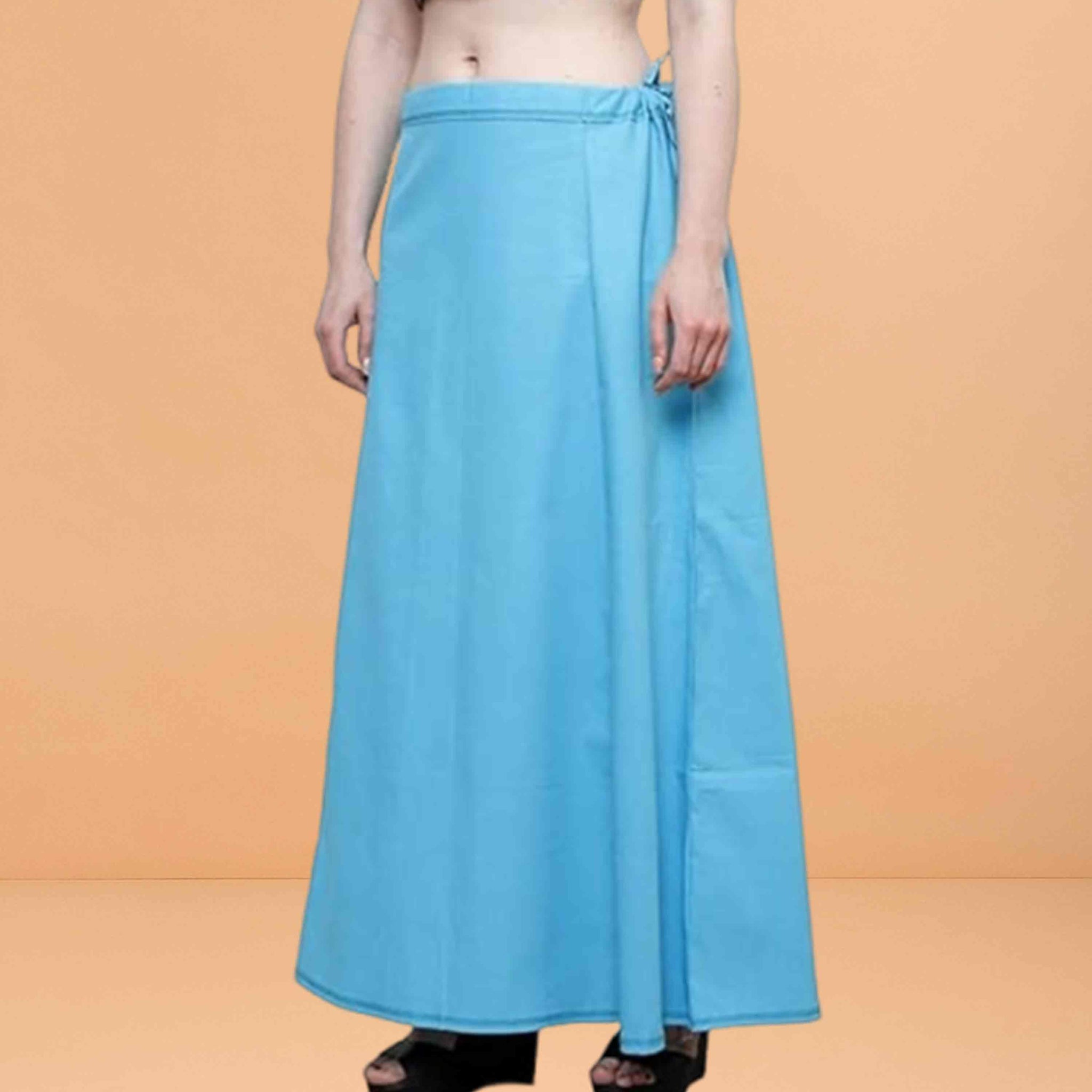 Pure Cotton Readymade Inskirt Saree Petticoat for Women's | Plain Solid Indian Readymade Inskirt Saree | Peticote Innerwear for Women Saree Petticoats - Light blue