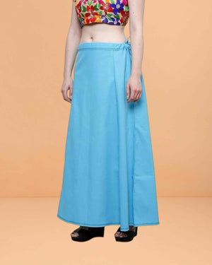 Pure Cotton Readymade Inskirt Saree Petticoat for Women's | Plain Solid Indian Readymade Inskirt Saree | Peticote Innerwear for Women Saree Petticoats - Light blue